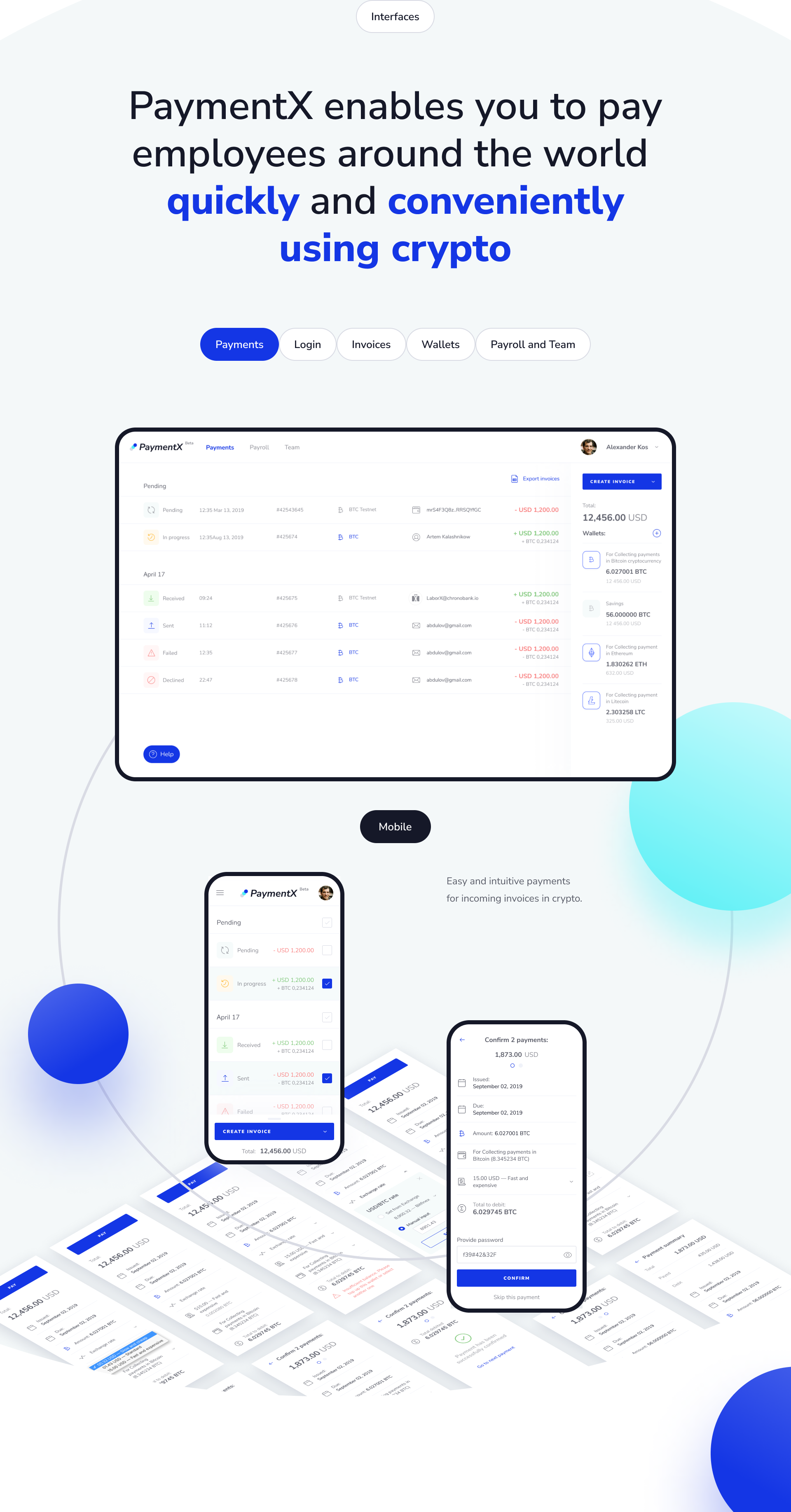 PaymentX. UI/UX design for cryptocurrency payroll platform. — Изображение №8 — Интерфейсы на Dprofile