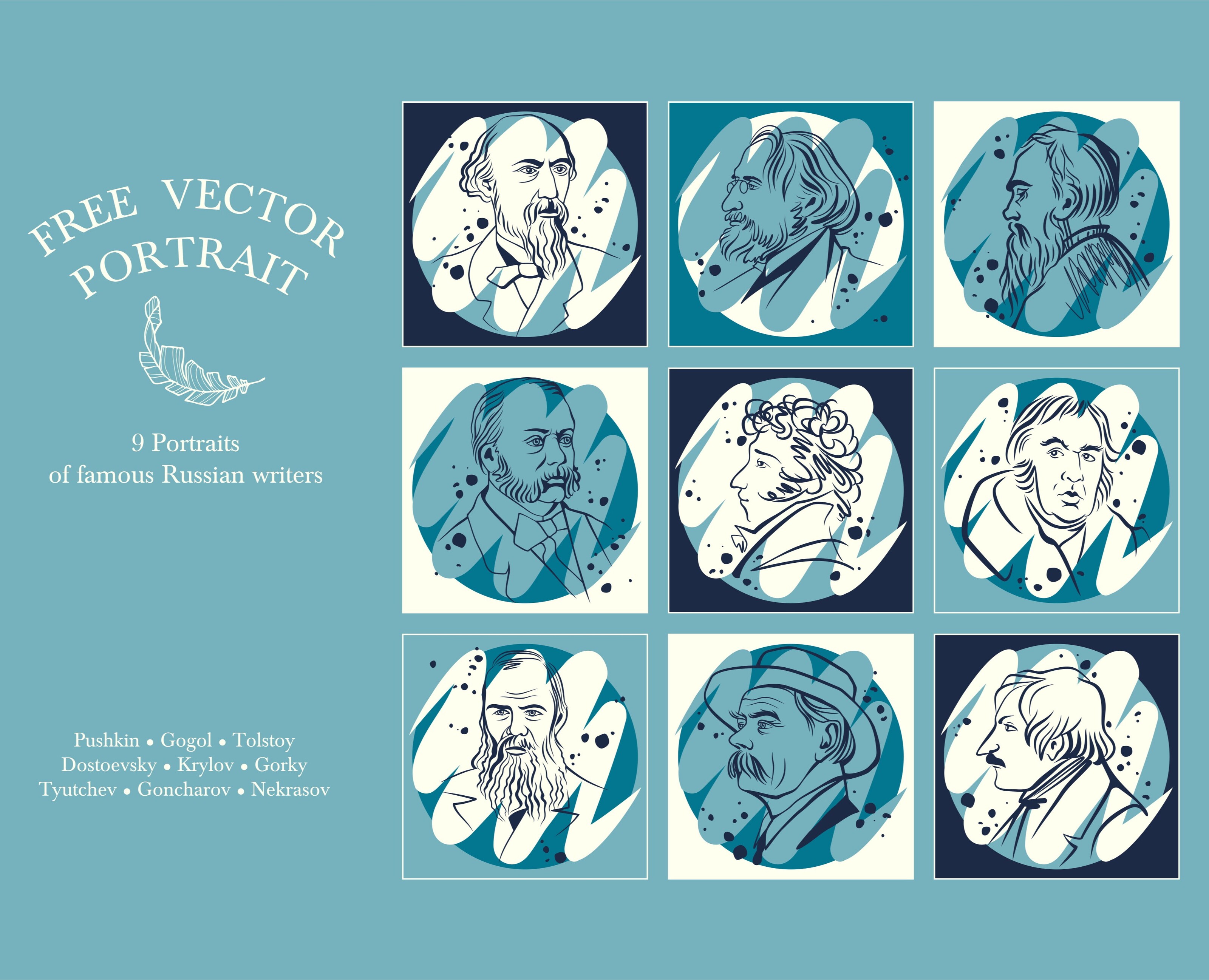 Русские писатели. Free vector — Иллюстрация на Dprofile