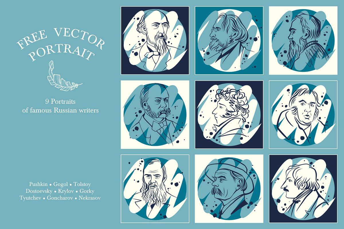 Русские писатели. Free vector — Изображение №1 — Иллюстрация на Dprofile