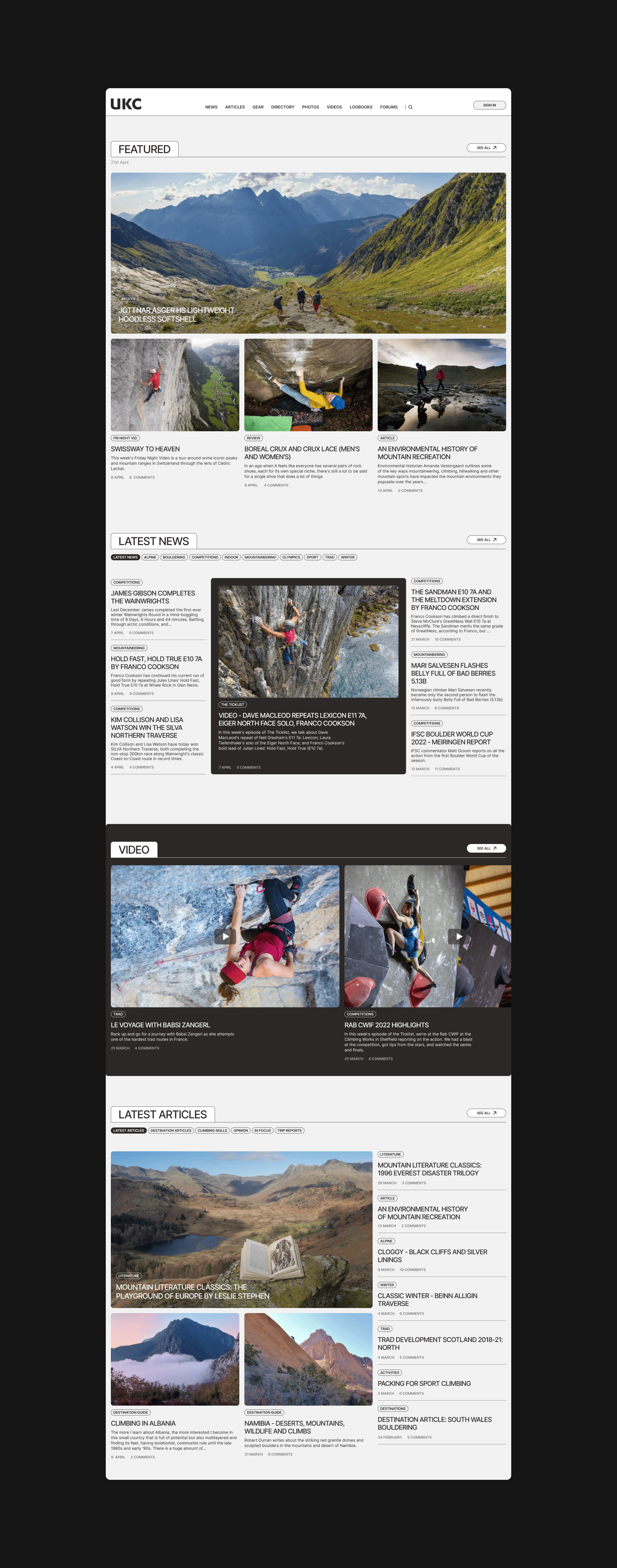 UKC - Climbing news website — Изображение №3 — Интерфейсы на Dprofile