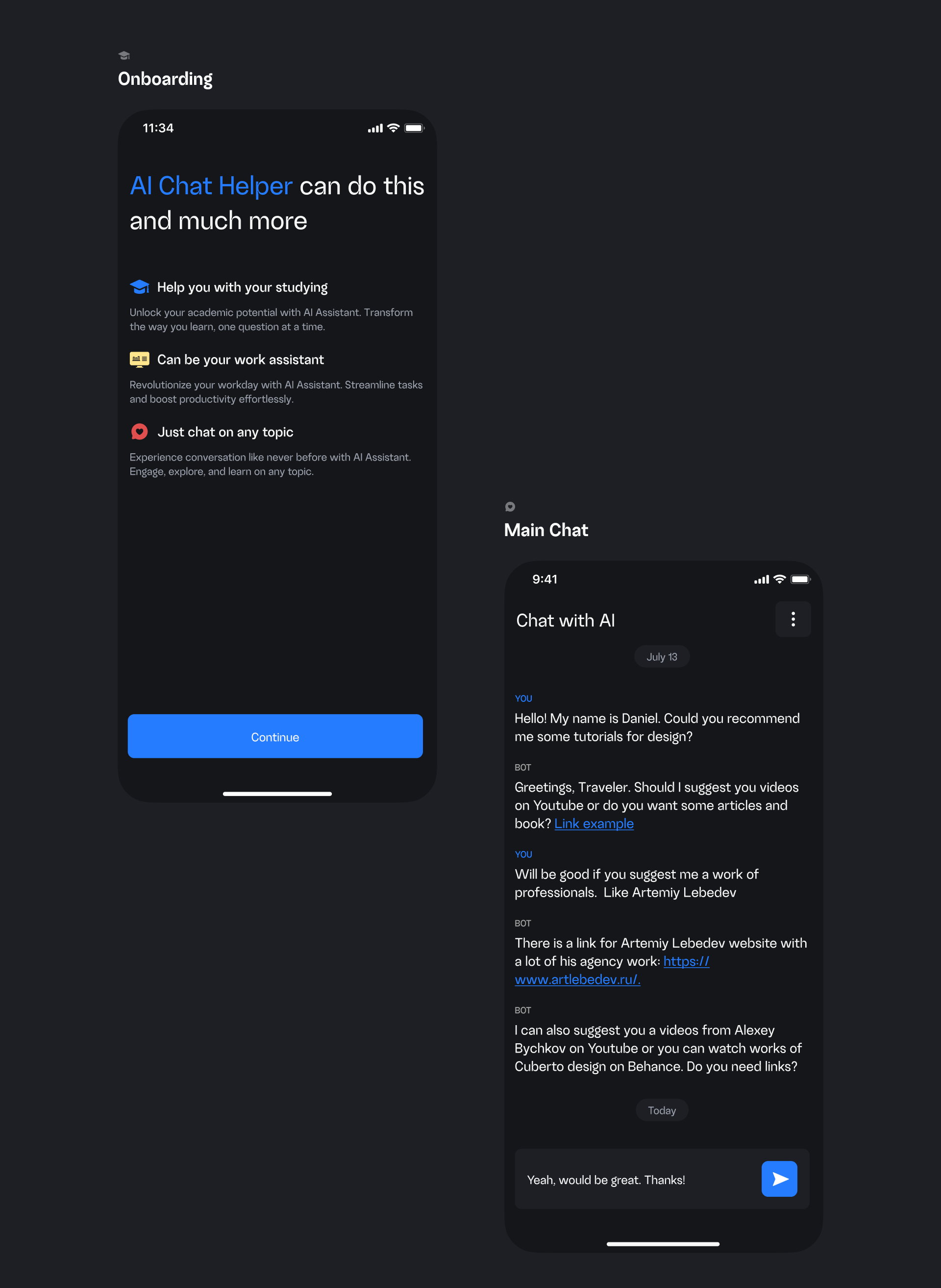App Design — AI Chat Helper: Work & Study — Изображение №5 — Интерфейсы на Dprofile