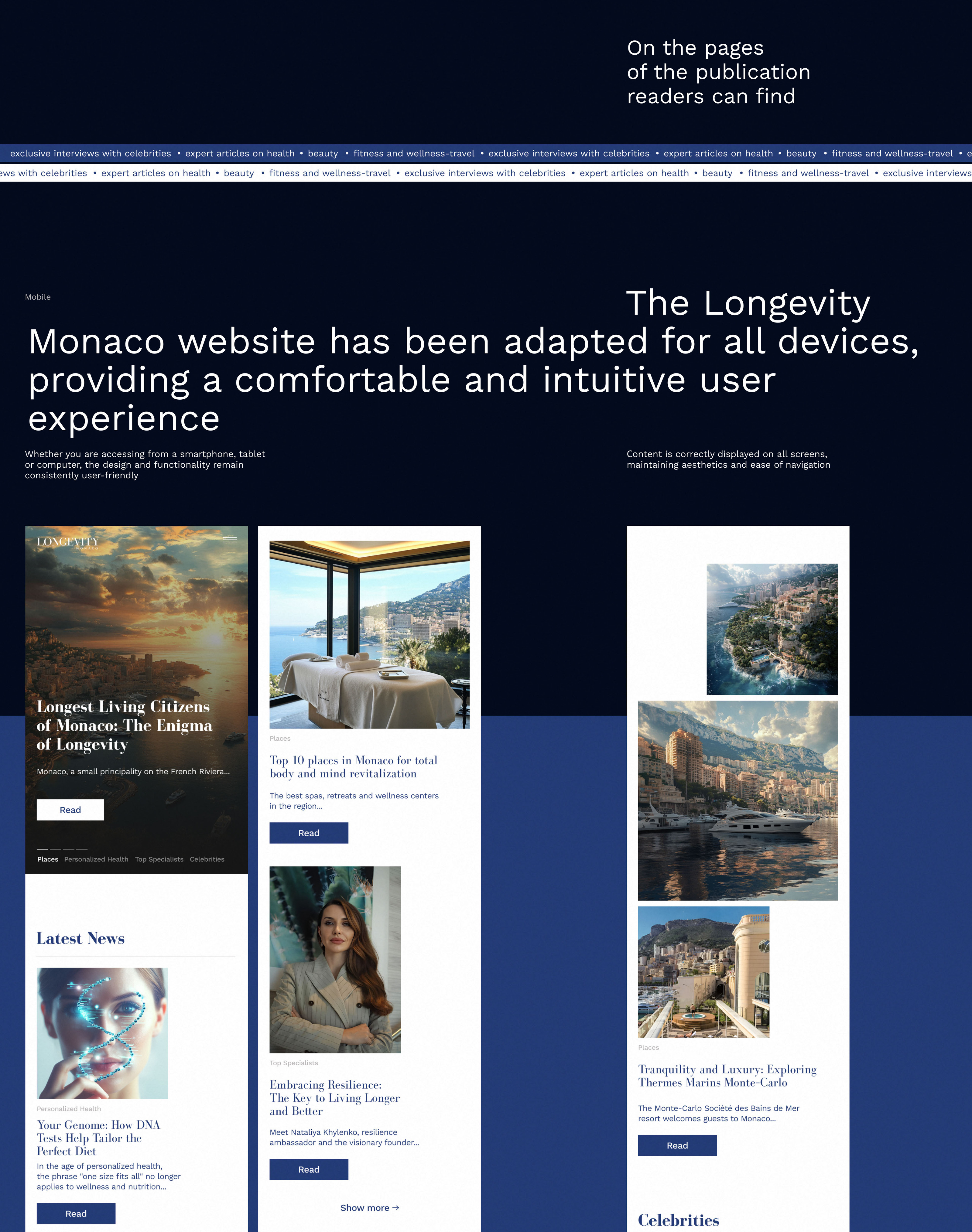 Longevity Monaco | Website design online–magazine — Изображение №3 — Интерфейсы, Брендинг на Dprofile