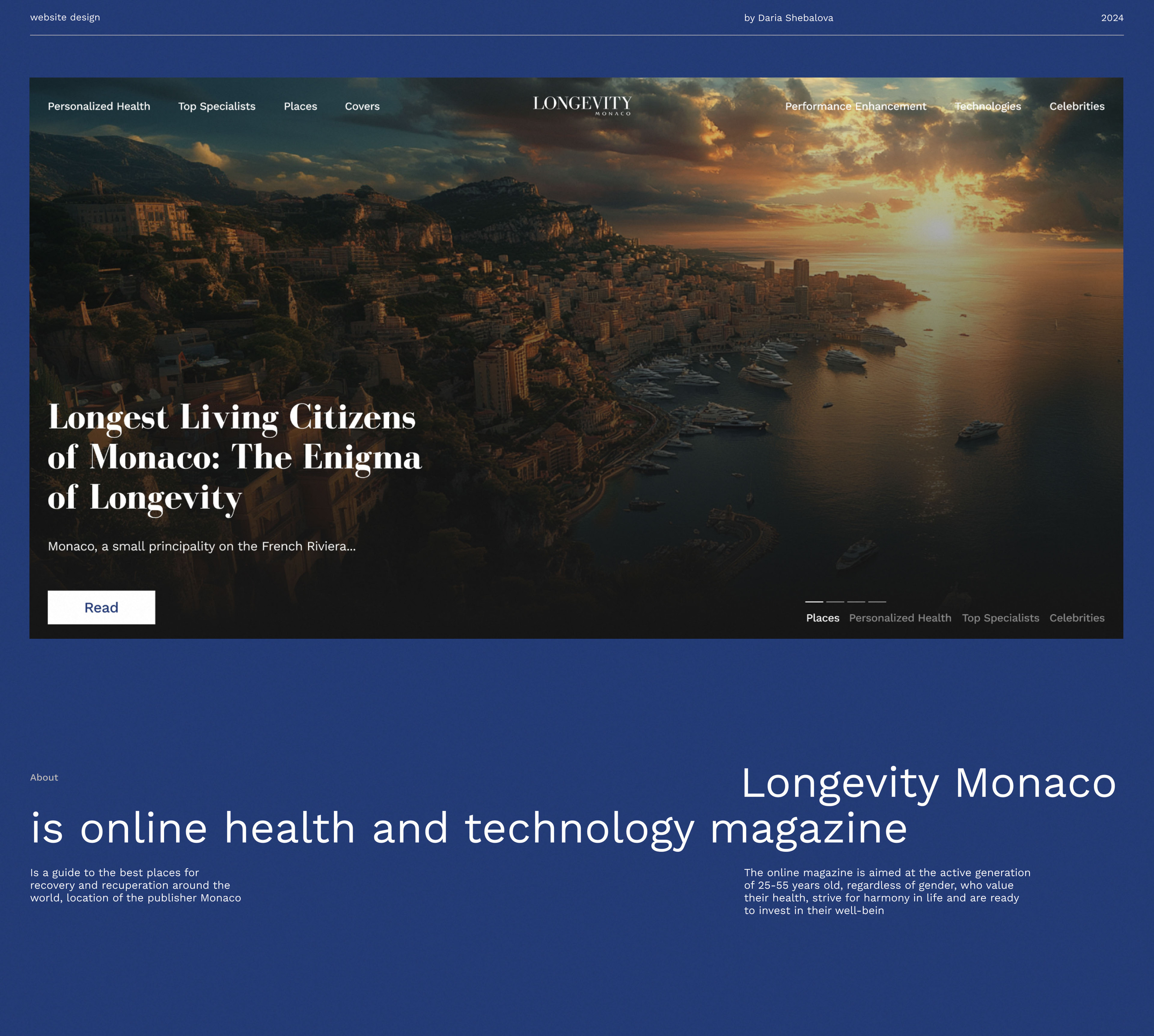 Longevity Monaco | Website design online–magazine — Изображение №1 — Интерфейсы, Брендинг на Dprofile