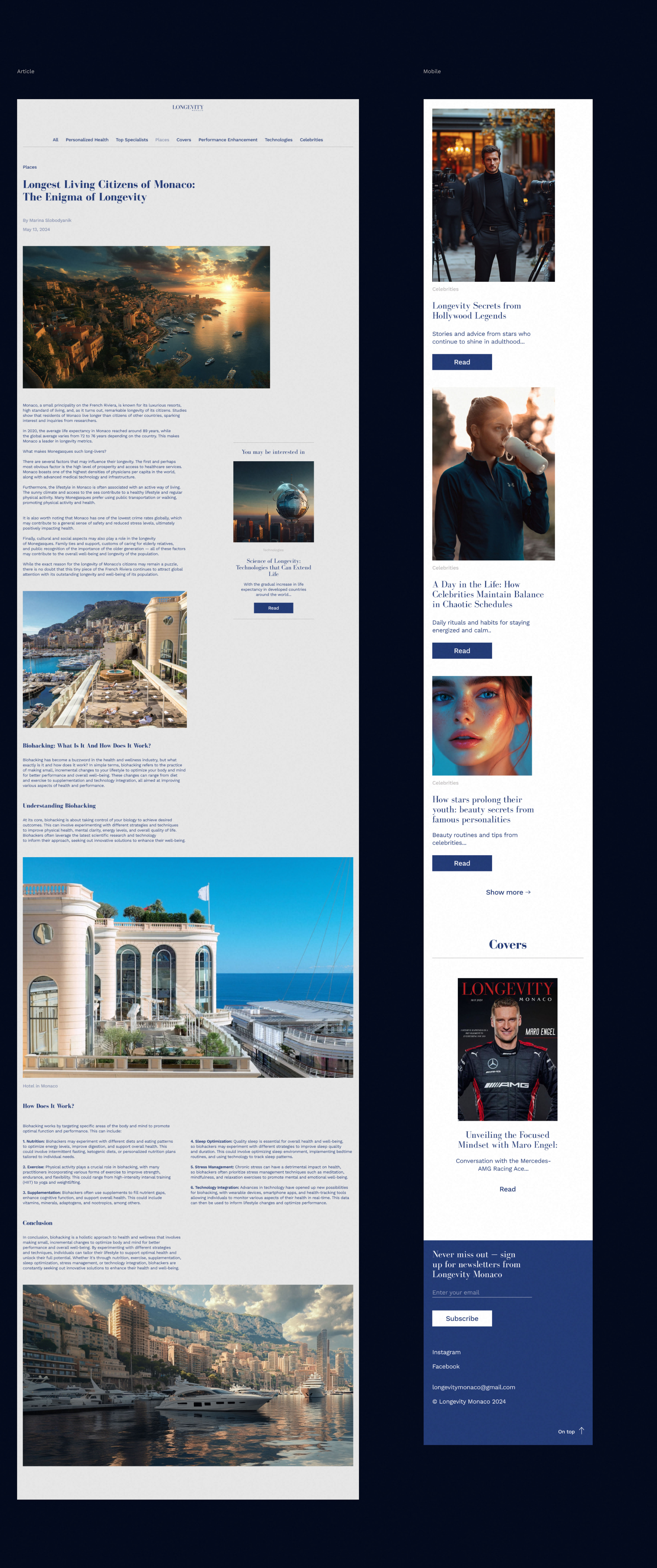 Longevity Monaco | Website design online–magazine — Изображение №8 — Интерфейсы, Брендинг на Dprofile