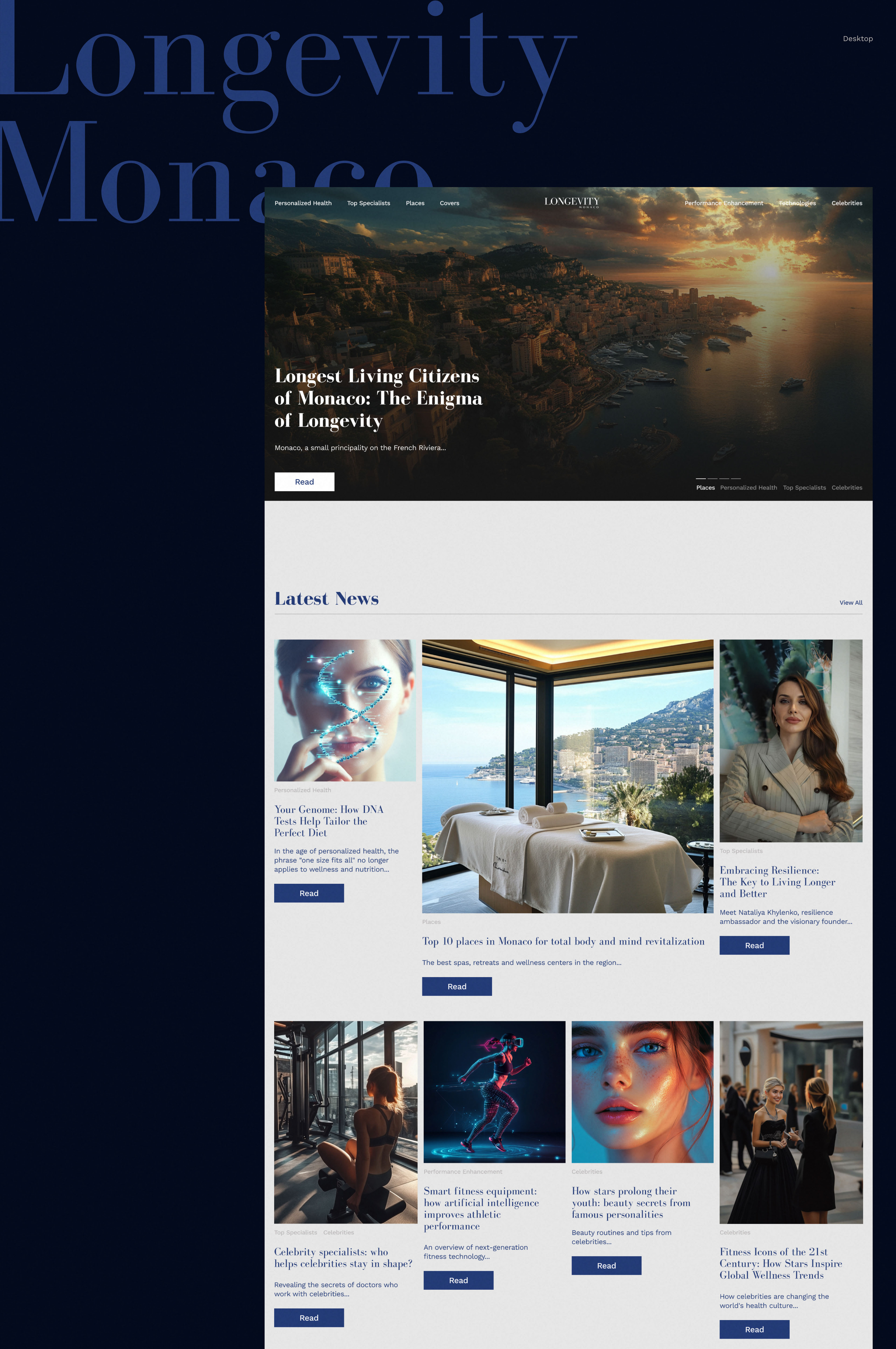 Longevity Monaco | Website design online–magazine — Изображение №2 — Интерфейсы, Брендинг на Dprofile