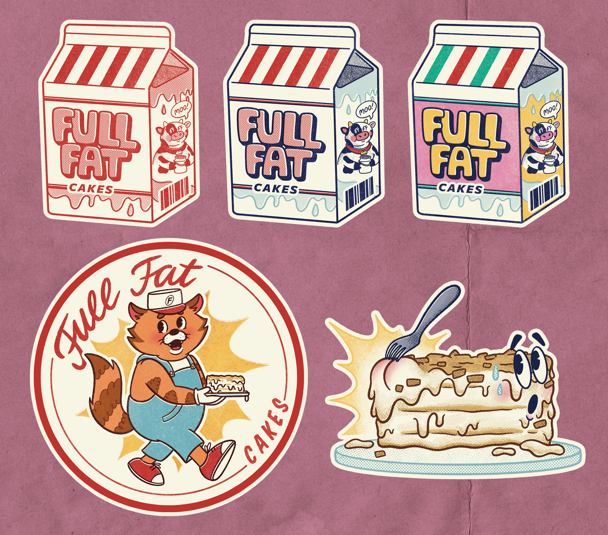 Дизайн стикеров для упаковки десертов Full Fat cakes — Изображение №1 — Брендинг, Иллюстрация на Dprofile