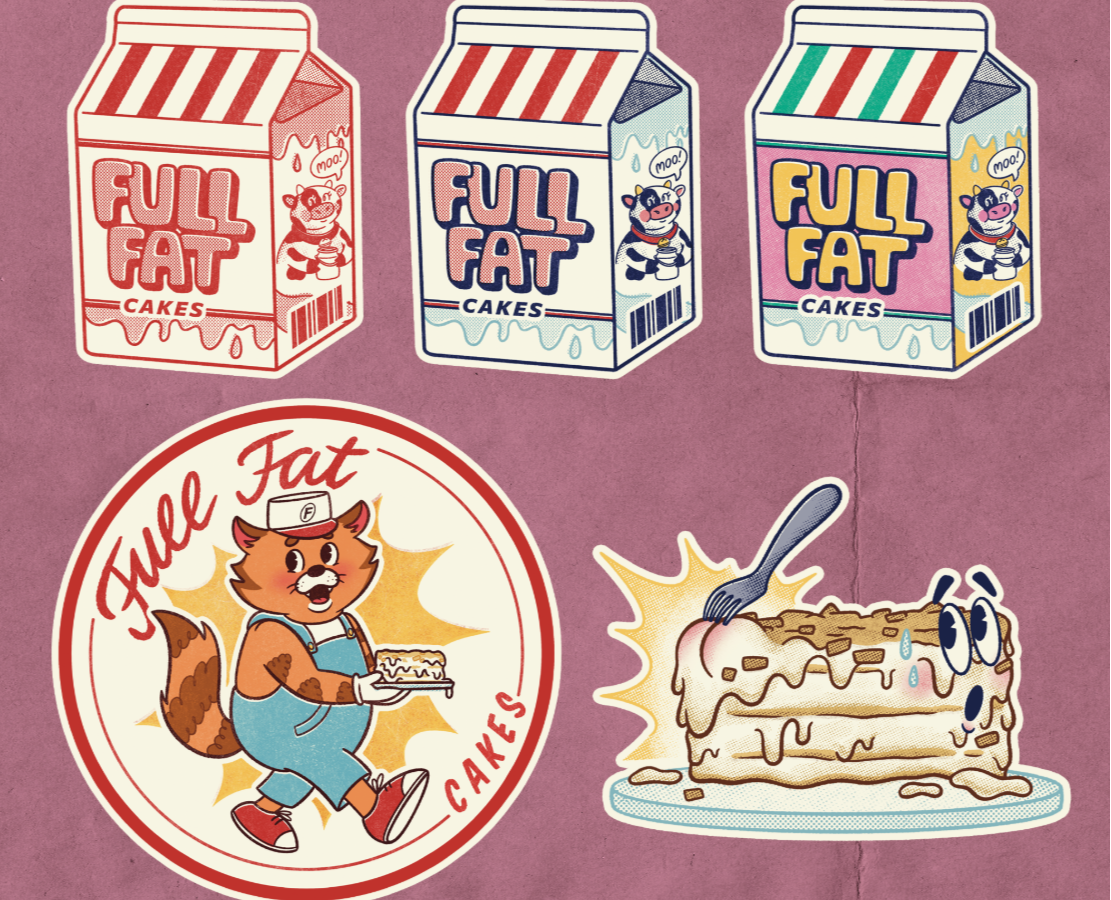 Дизайн стикеров для упаковки десертов Full Fat cakes — Брендинг, Иллюстрация на Dprofile
