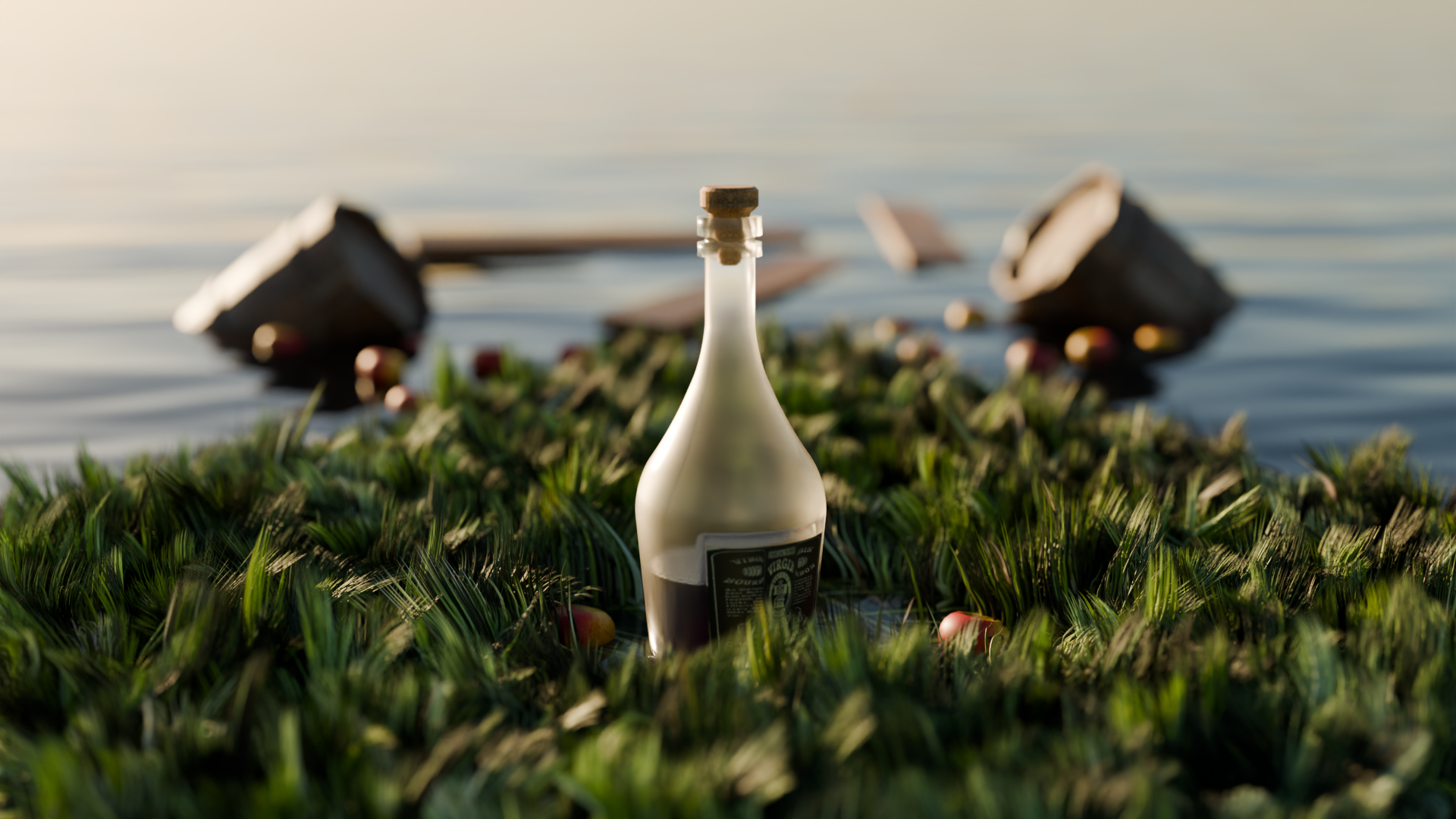 A glass bottle on the grass — Изображение №2 — Иллюстрация, 3D на Dprofile