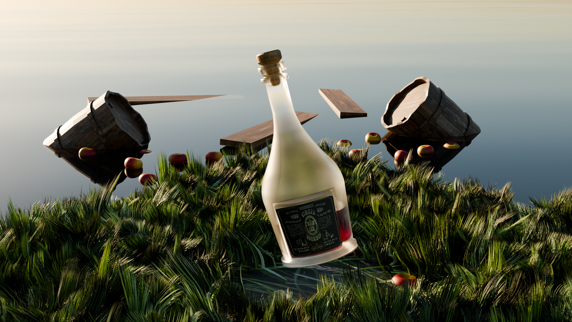 A glass bottle on the grass — Изображение №1 — Иллюстрация, 3D на Dprofile