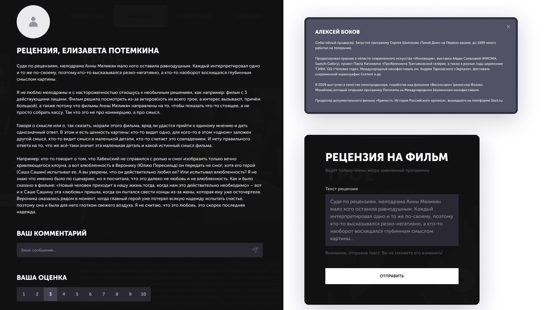 Разработка портала кинофестиваля PATRIKI FILM FESTIVAL — Изображение №11 — Интерфейсы, Маркетинг на Dprofile