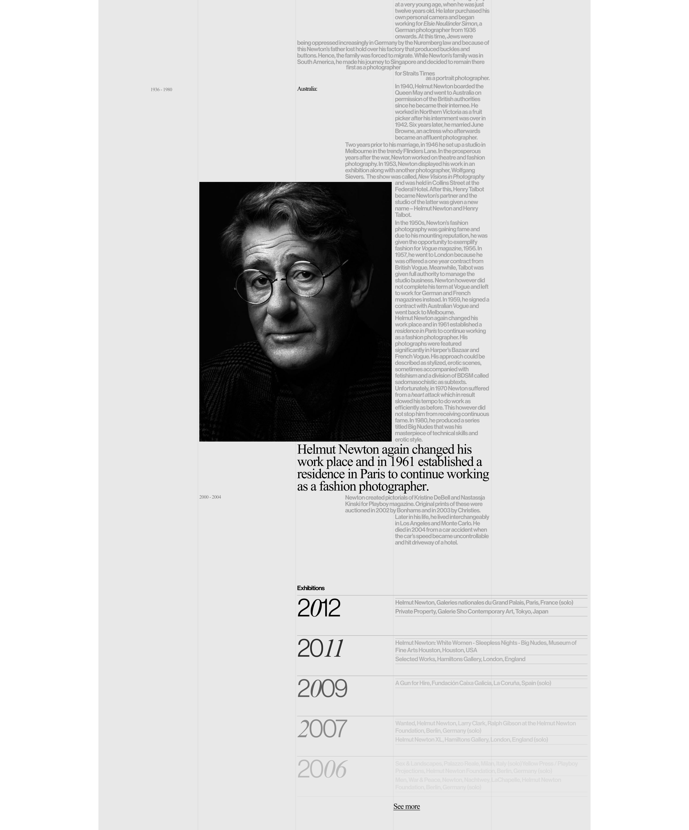 Helmut Newton | Landing page — Изображение №3 — Интерфейсы, Графика на Dprofile