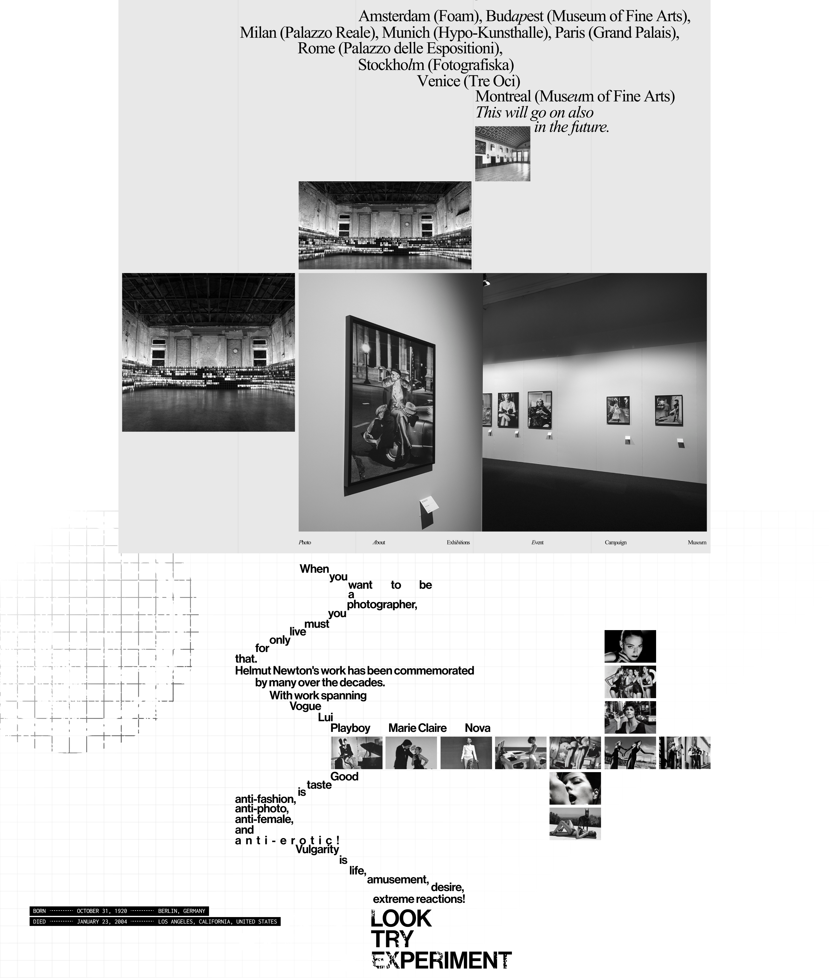 Helmut Newton | Landing page — Изображение №5 — Интерфейсы, Графика на Dprofile