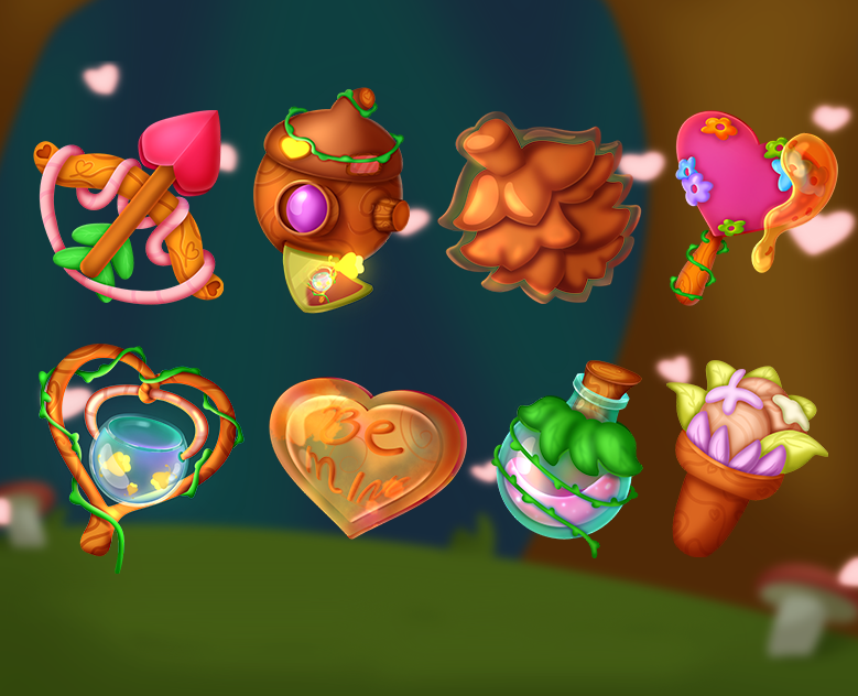 Game project | 2D Valentine's day props — Интерфейсы, Иллюстрация на Dprofile