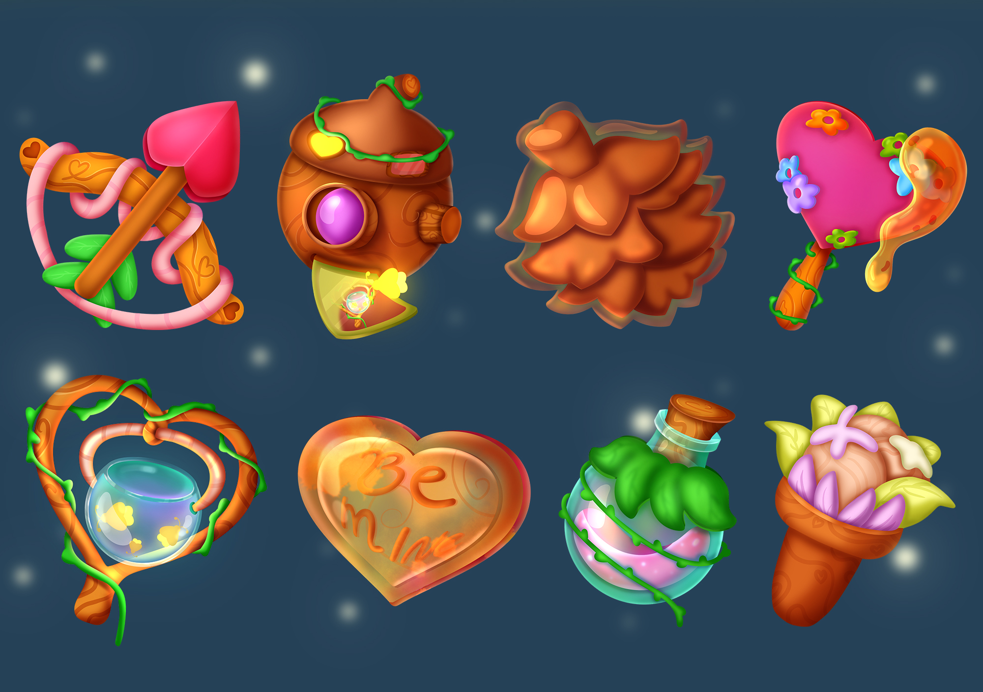 Game project | 2D Valentine's day props — Изображение №2 — Интерфейсы, Иллюстрация на Dprofile