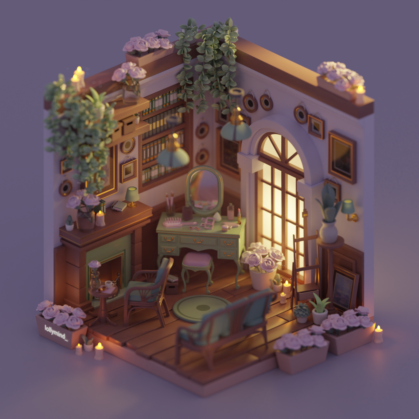 Cozy room 3D. Lowpoly 3D. Isometric art — Изображение №2 — Иллюстрация, 3D на Dprofile