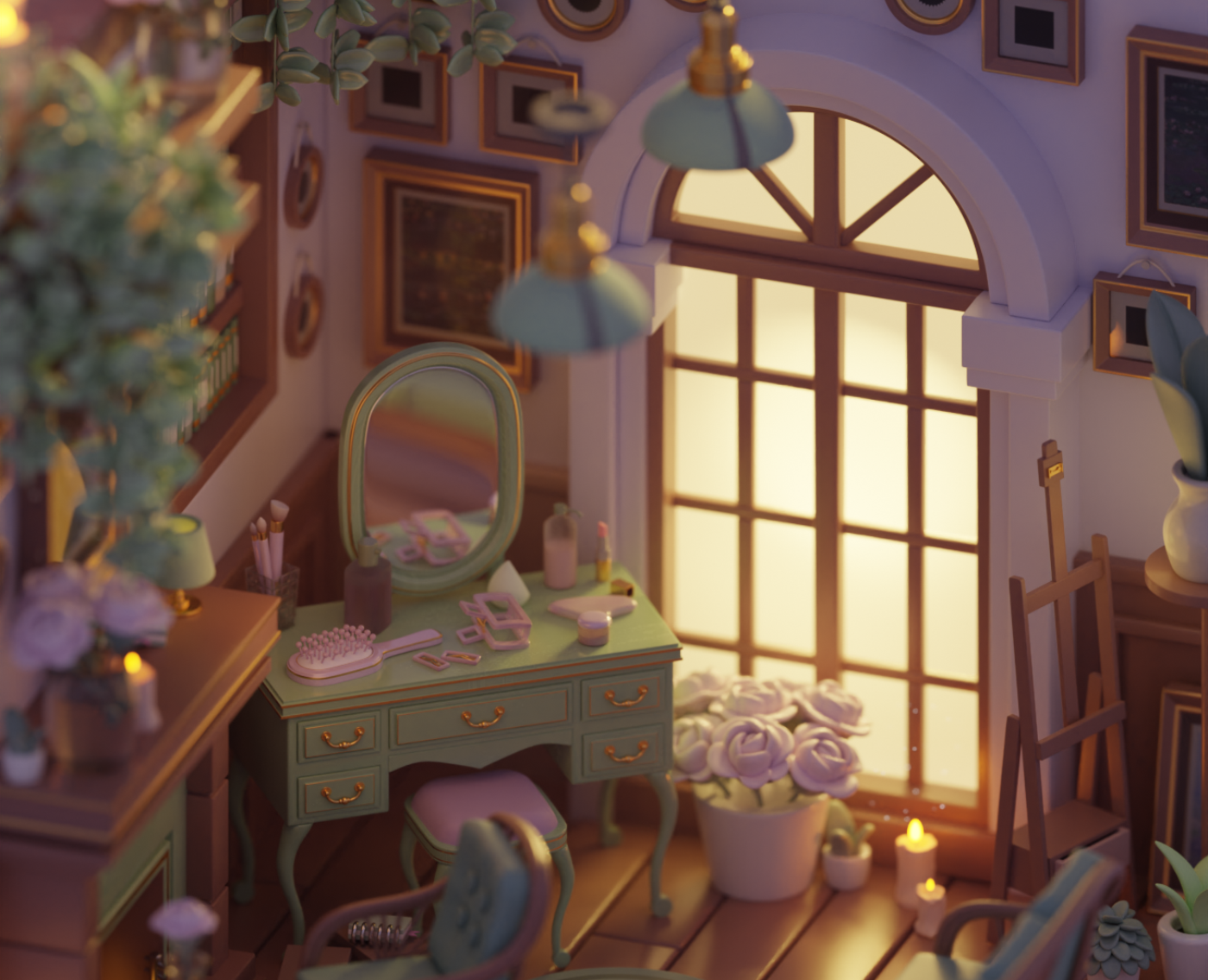 Cozy room 3D. Lowpoly 3D. Isometric art — Иллюстрация, 3D на Dprofile