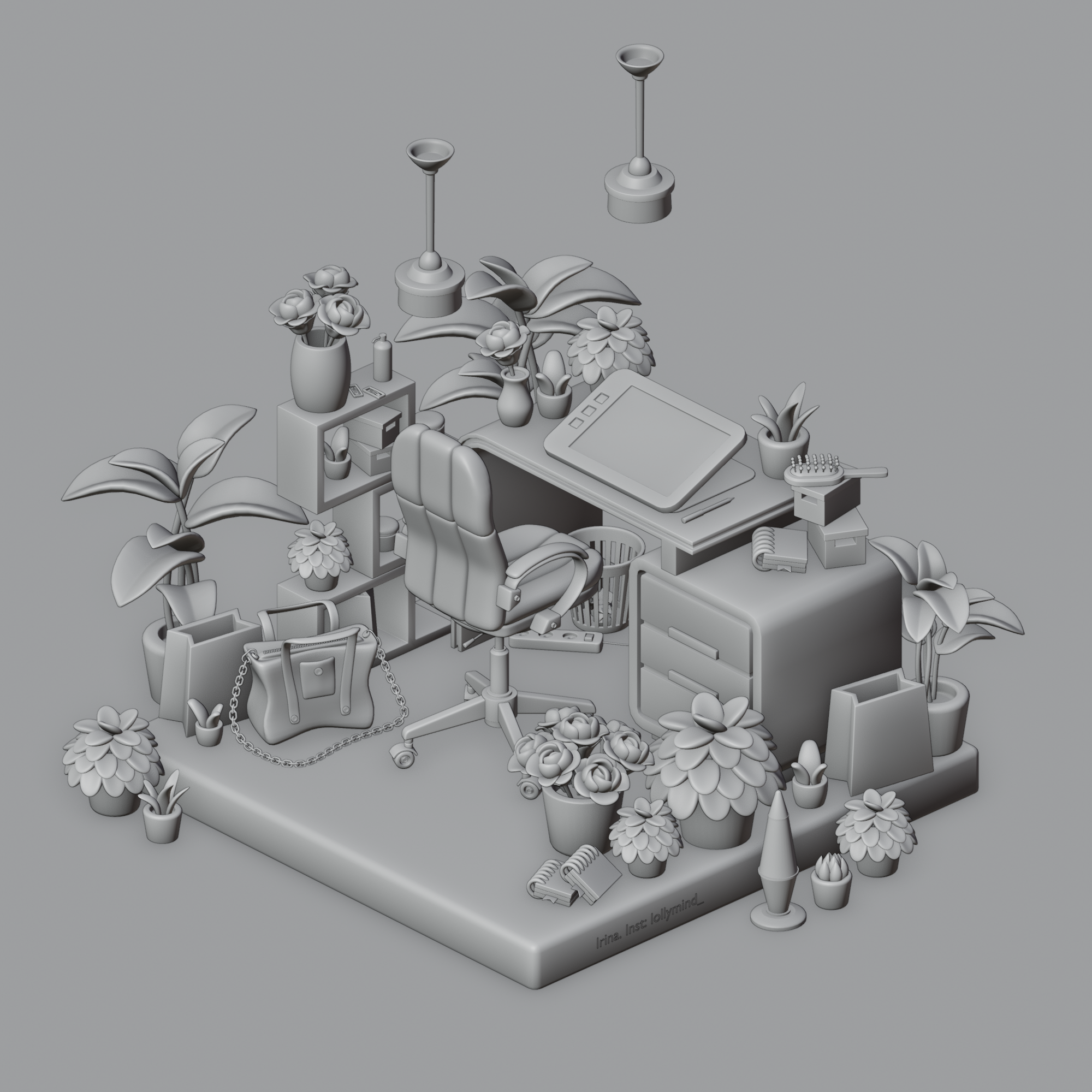 Lowpoly 3D. Isometric room made in Blender 3D — Изображение №9 — Иллюстрация на Dprofile