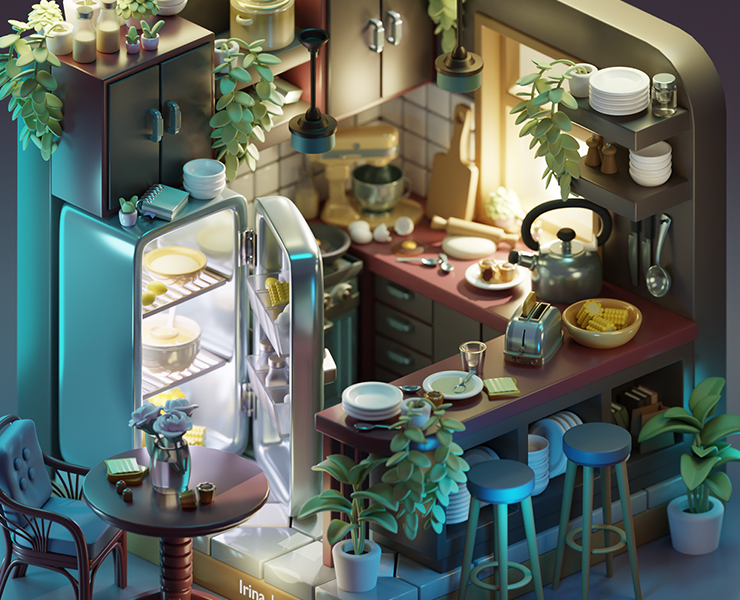 Isometric kitchen in a Blender 3D — Иллюстрация, 3D на Dprofile