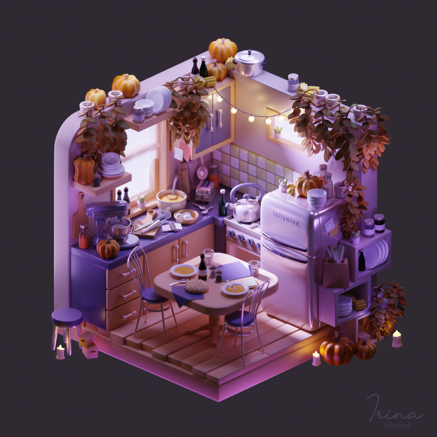 The autumnal atmosphere in the isometric room — Изображение №5 — Иллюстрация, 3D на Dprofile