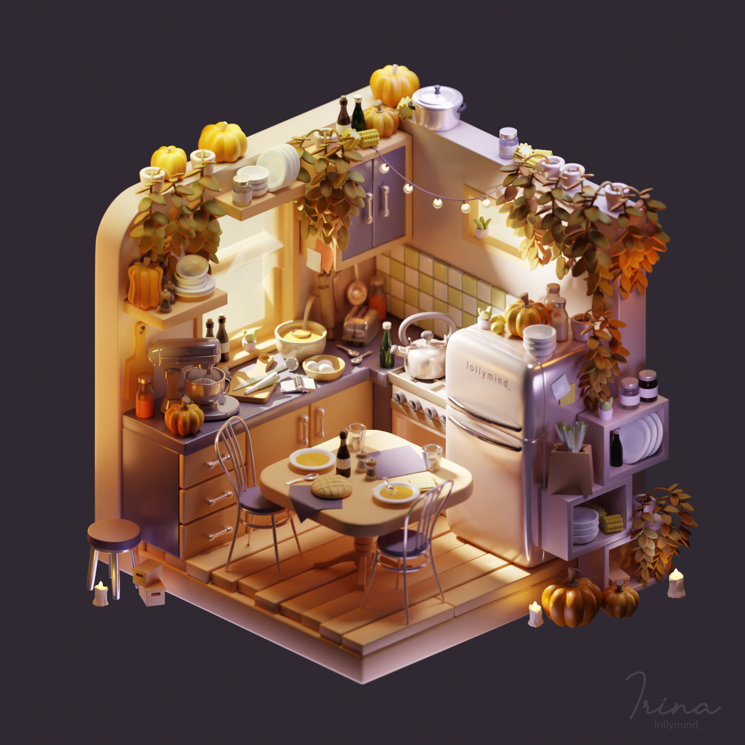The autumnal atmosphere in the isometric room — Изображение №1 — Иллюстрация, 3D на Dprofile