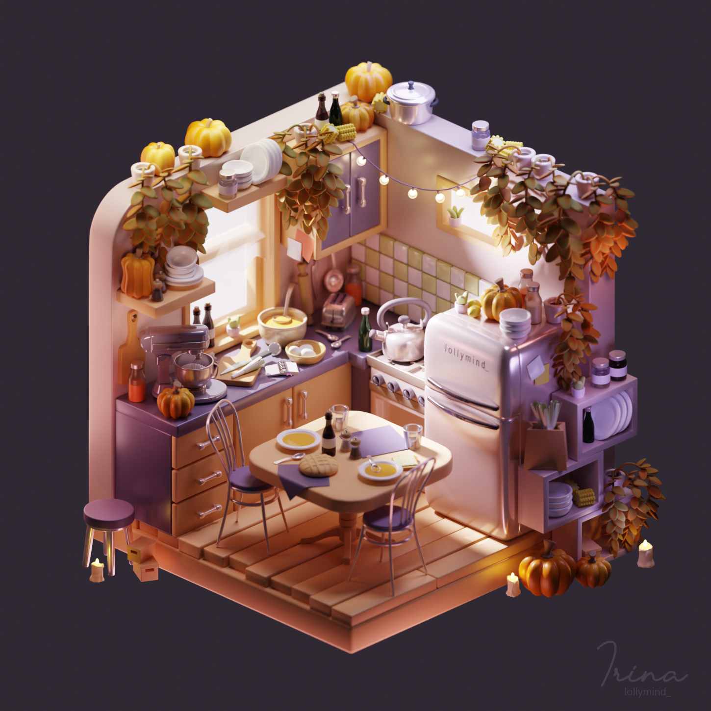 The autumnal atmosphere in the isometric room — Изображение №11 — Иллюстрация, 3D на Dprofile