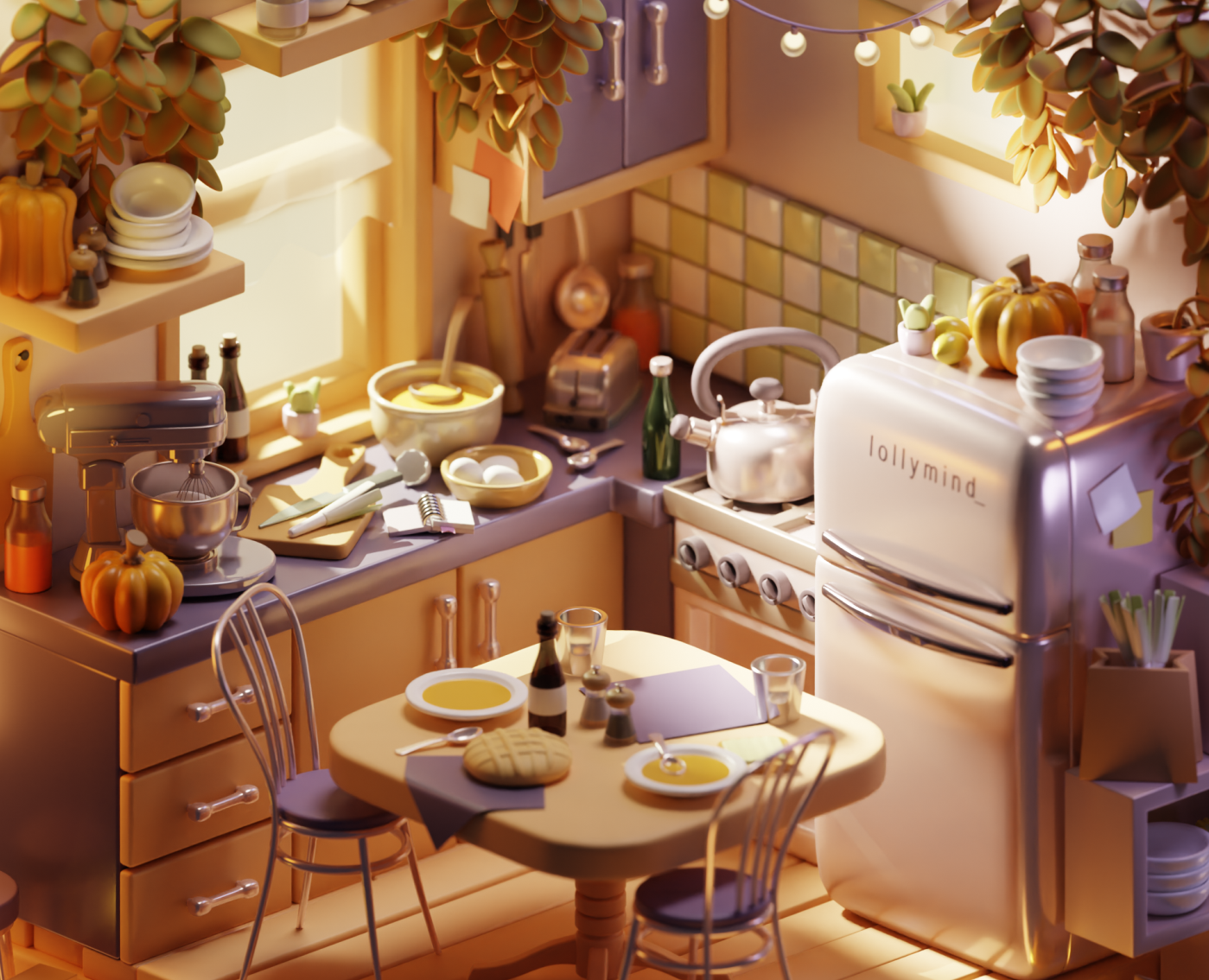 The autumnal atmosphere in the isometric room — Иллюстрация, 3D на Dprofile