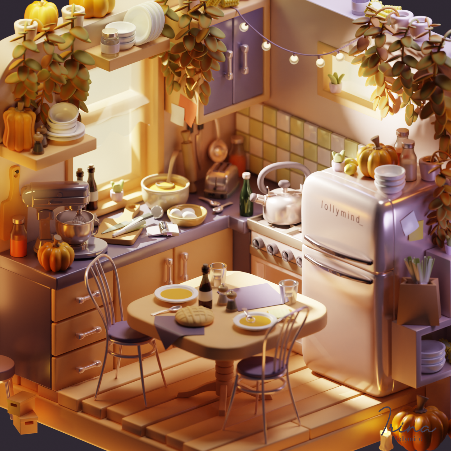 The autumnal atmosphere in the isometric room — Изображение №2 — Иллюстрация, 3D на Dprofile