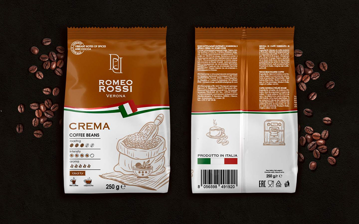 Дизайн упаковки кофе Romeo Rosssi — Изображение №7 — Брендинг, Графика на Dprofile