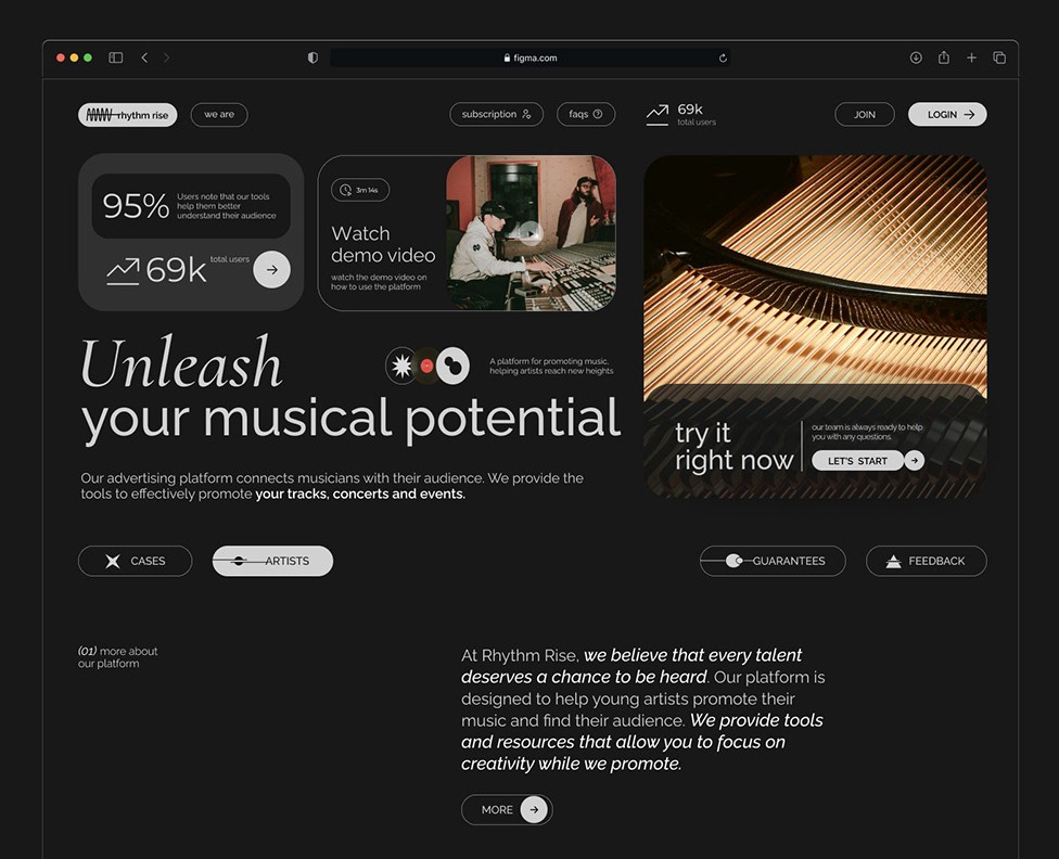 Landing page for the music platform — Интерфейсы на Dprofile