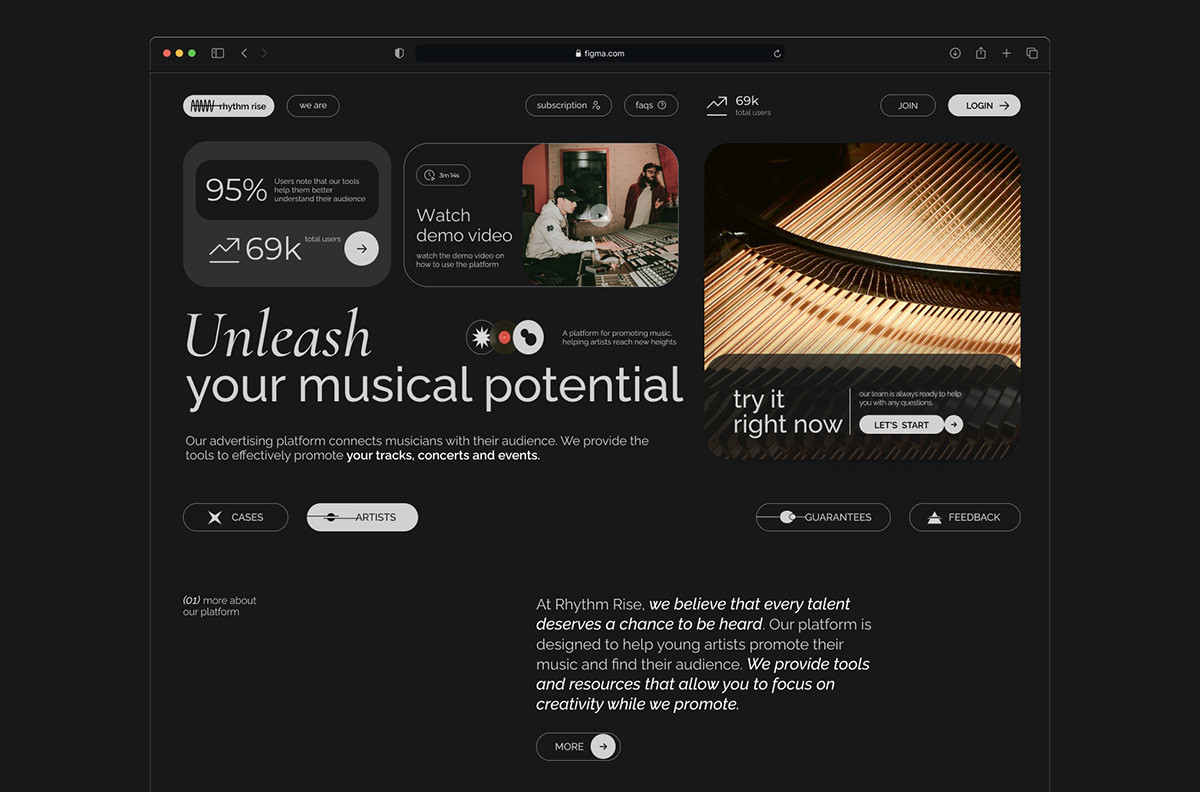 Landing page for the music platform — Изображение №2 — Интерфейсы на Dprofile