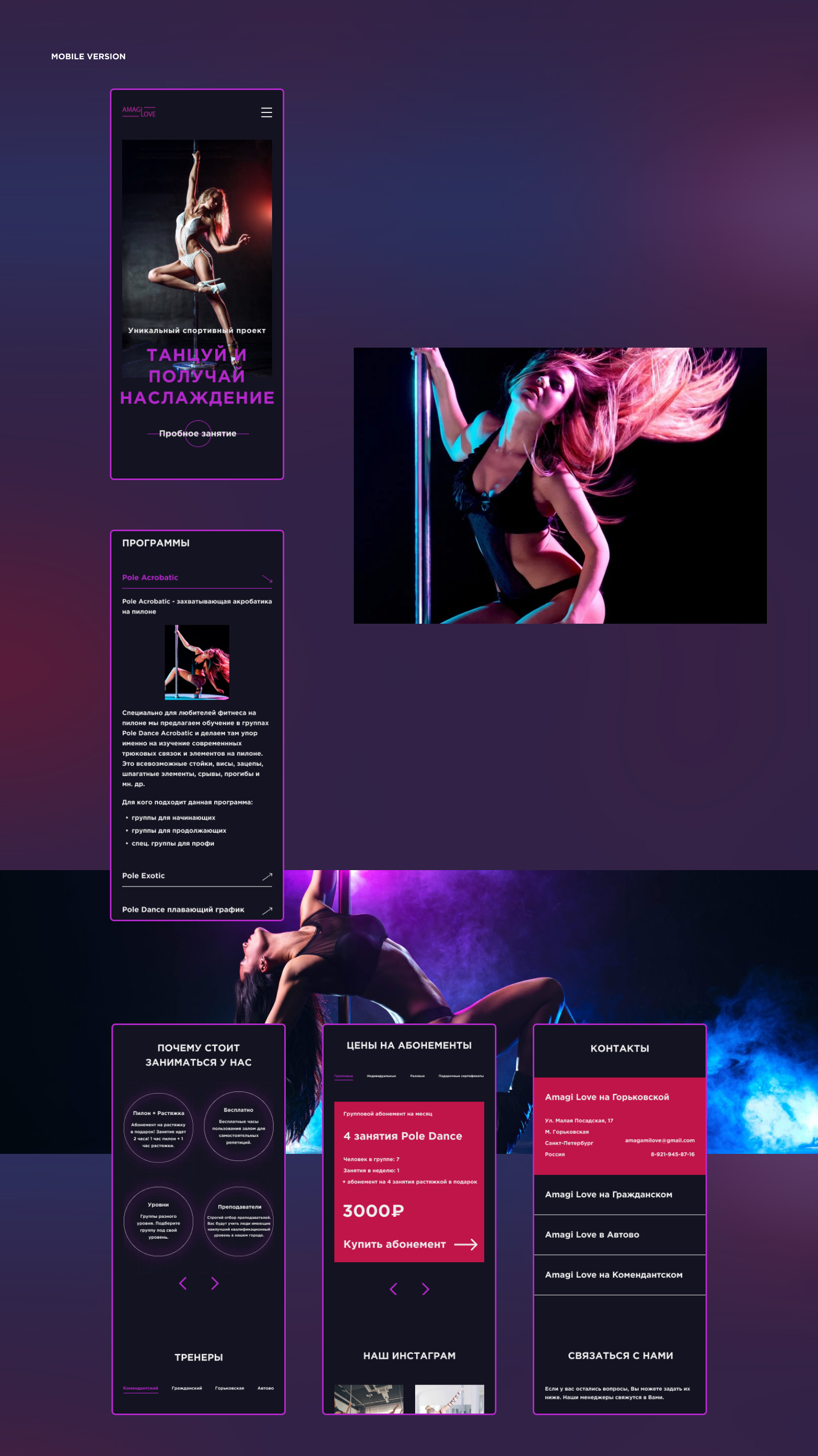 Pole Dance Studio — Landing page redesign — Изображение №4 — Интерфейсы на Dprofile