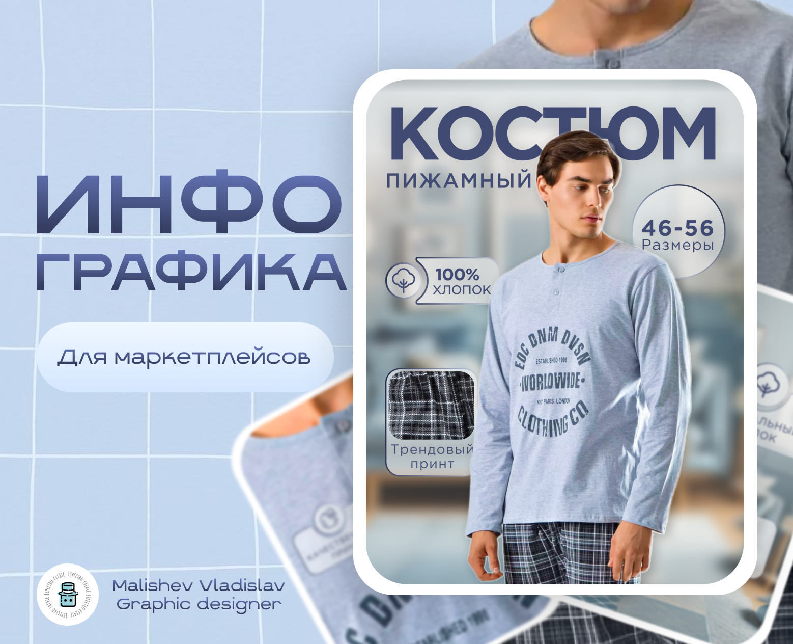Дизайн карточки пижамы для маркетплейсов на Dprofile