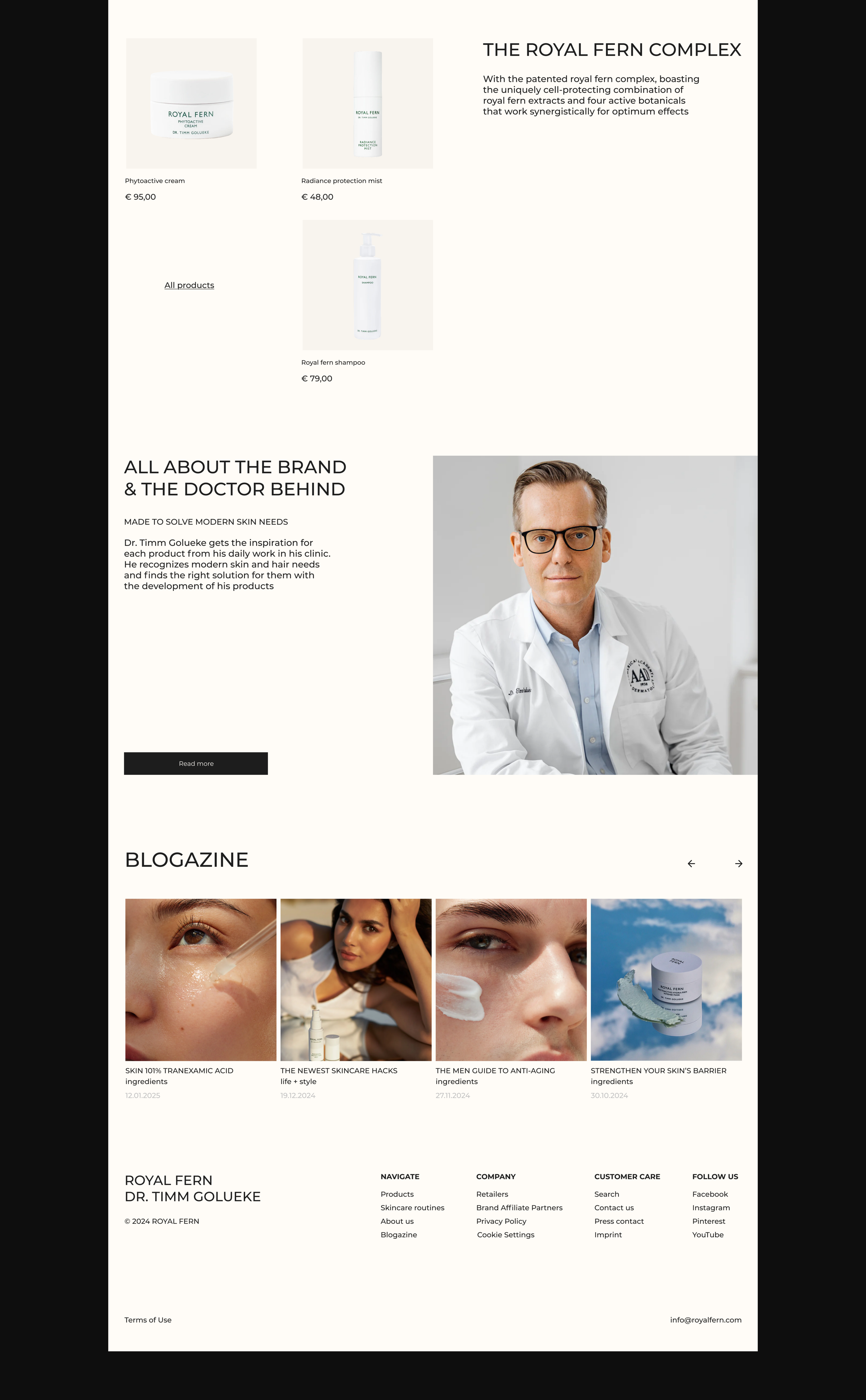 Organic skincare cosmetics Royal Fern — Изображение №5 — Интерфейсы на Dprofile
