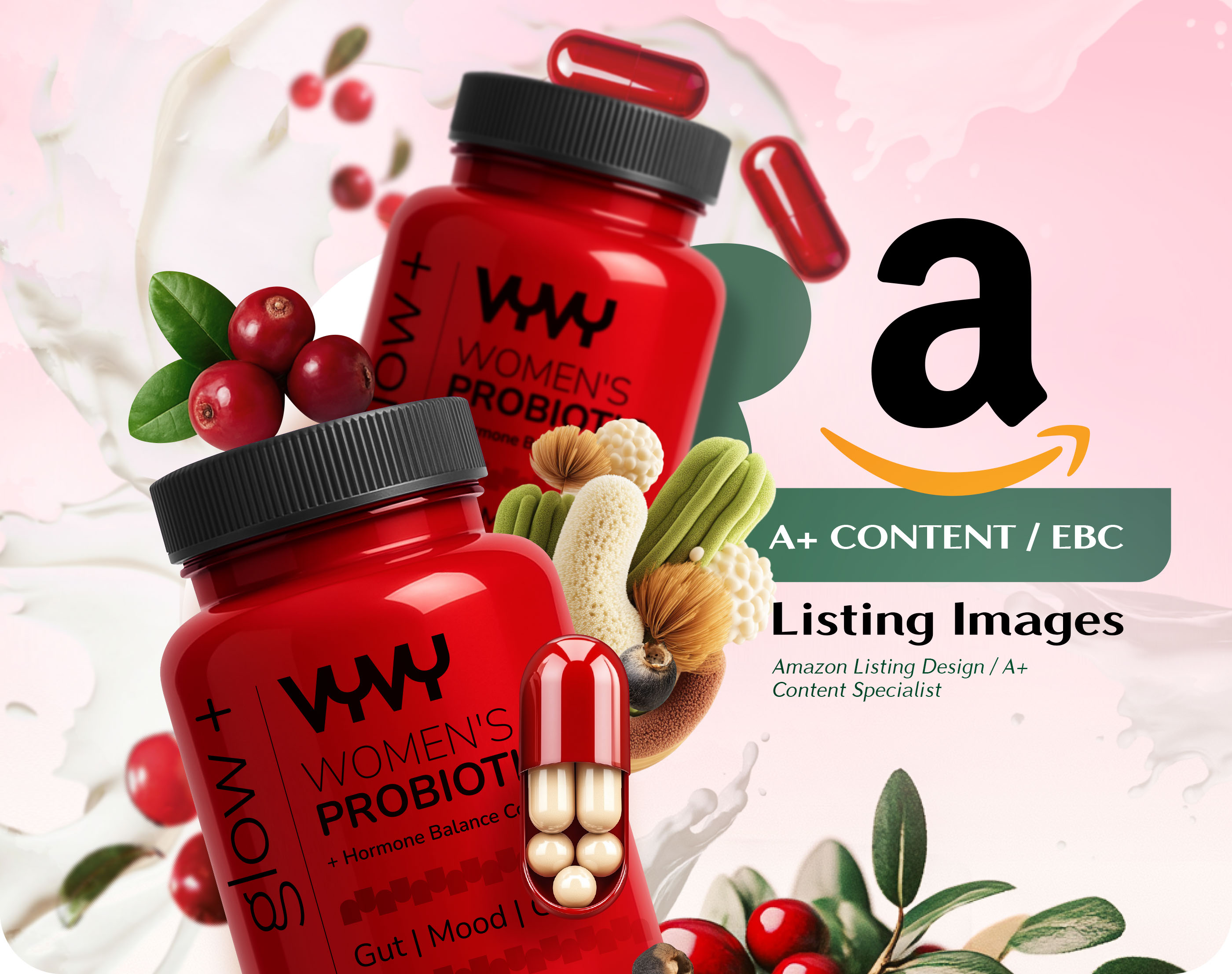 Инфографика для пробиотика на Amazon — Изображение №1 — Брендинг, Графика на Dprofile