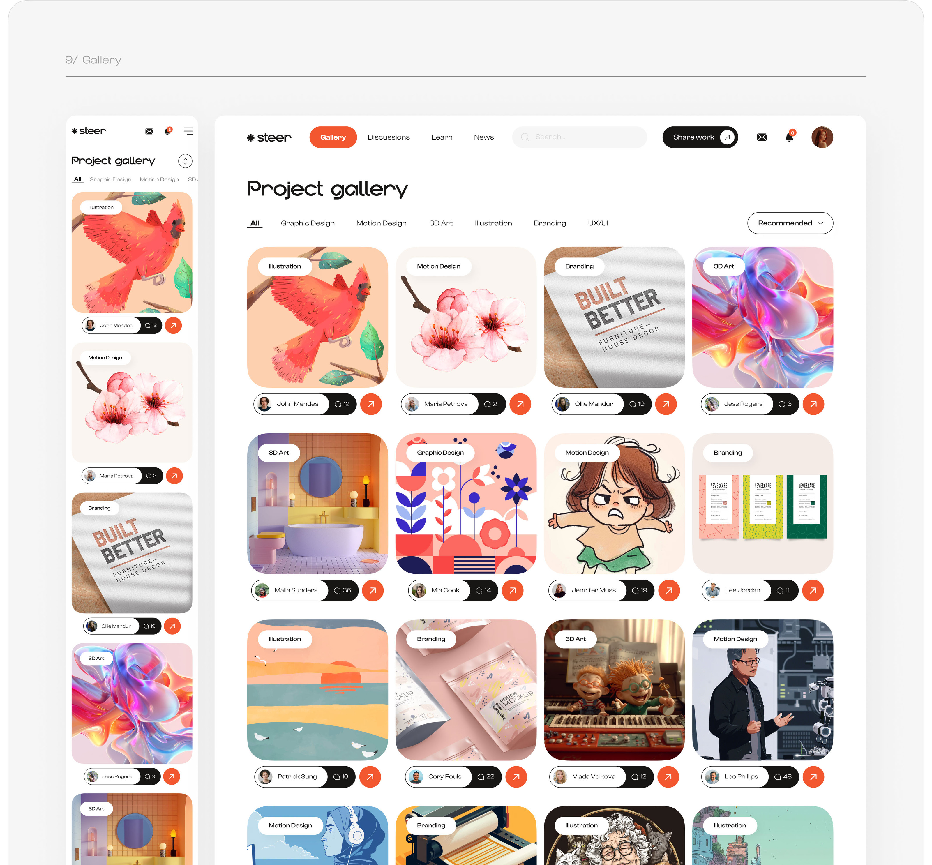 Steer – Hub for Designers – UI/UX Design — Изображение №18 — Интерфейсы, Брендинг на Dprofile