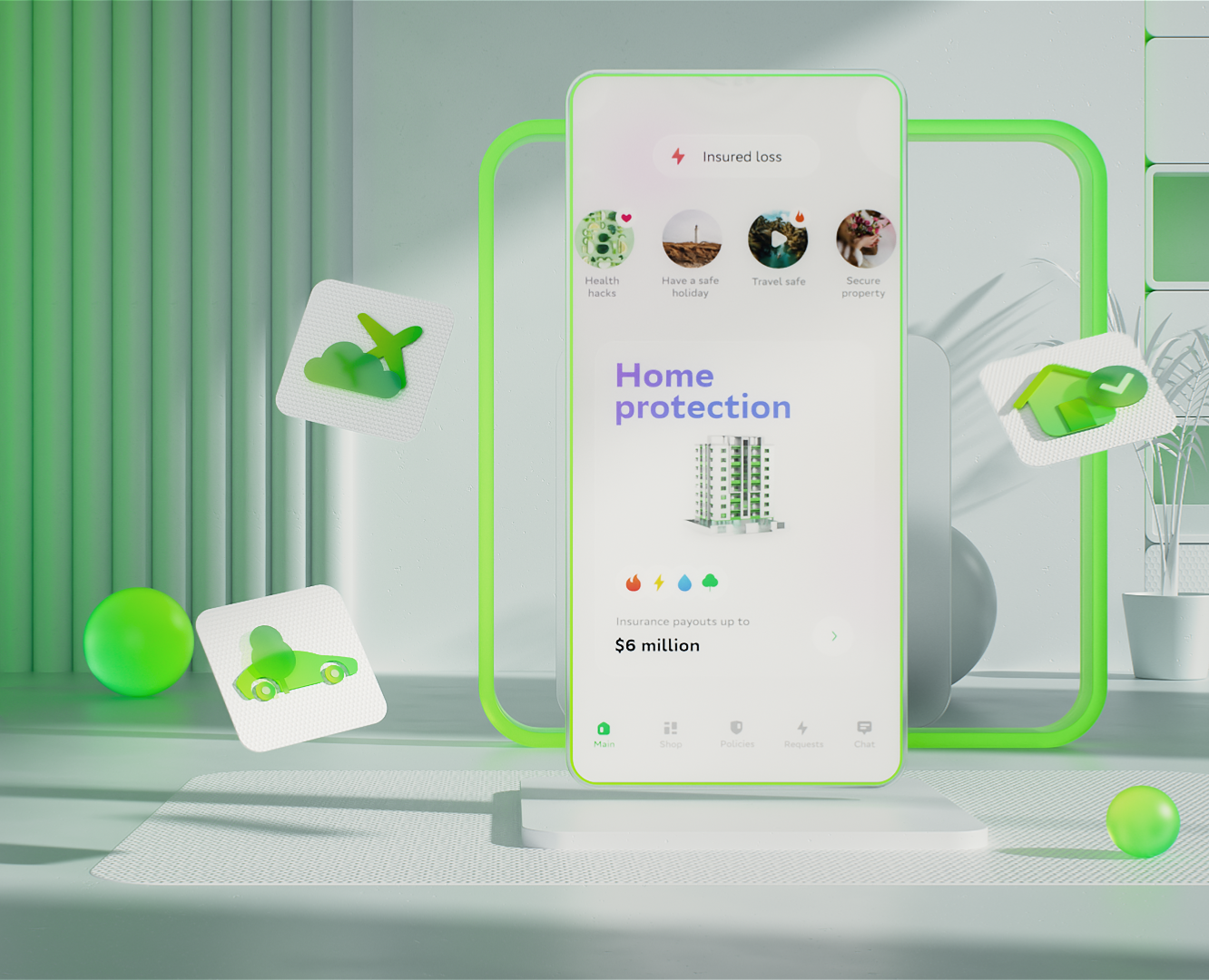 Sber Insurance. Mobile Application — 3D, Анимация на Dprofile