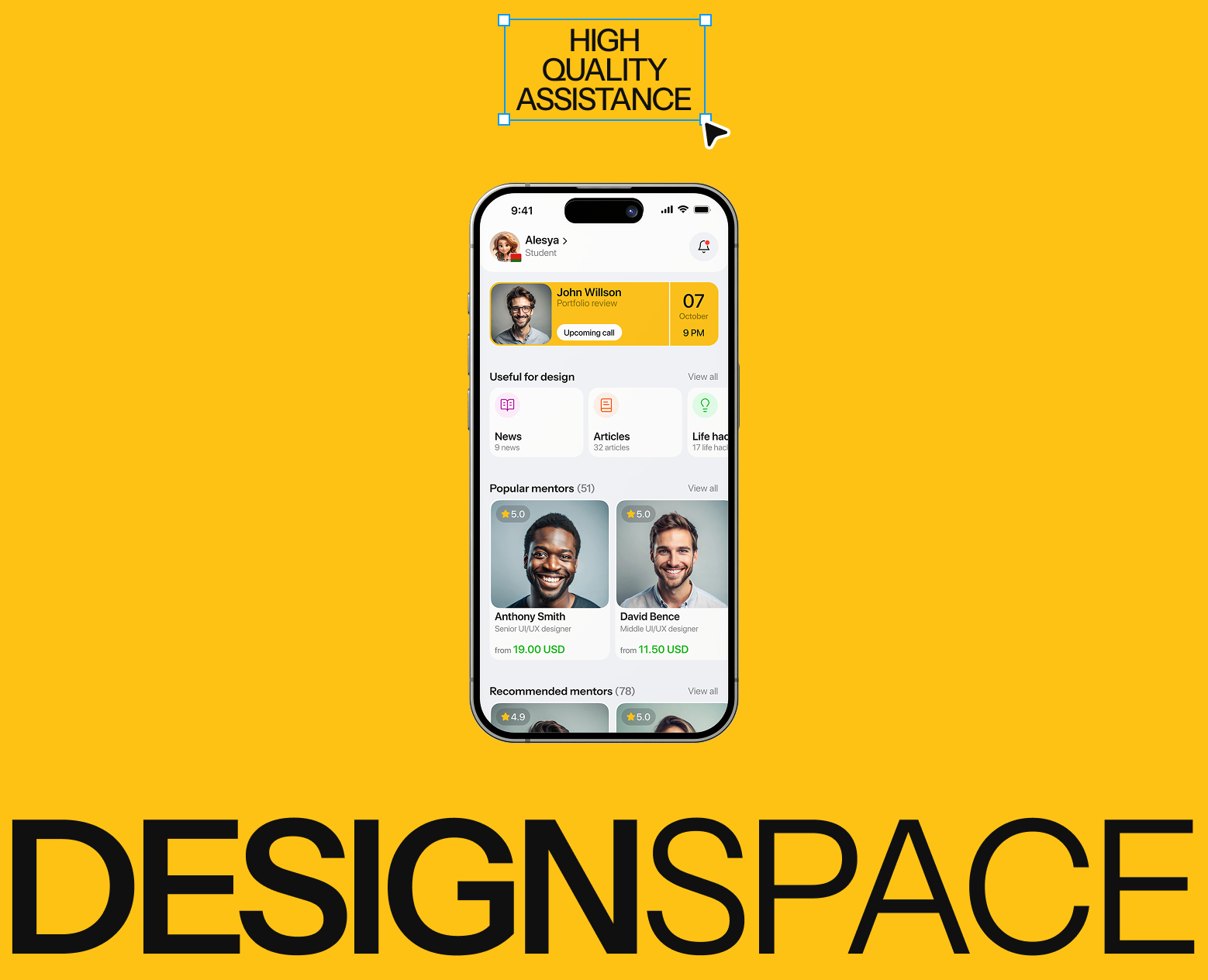 DesignSpace | Mobile app | Search for a mentor — Интерфейсы на Dprofile