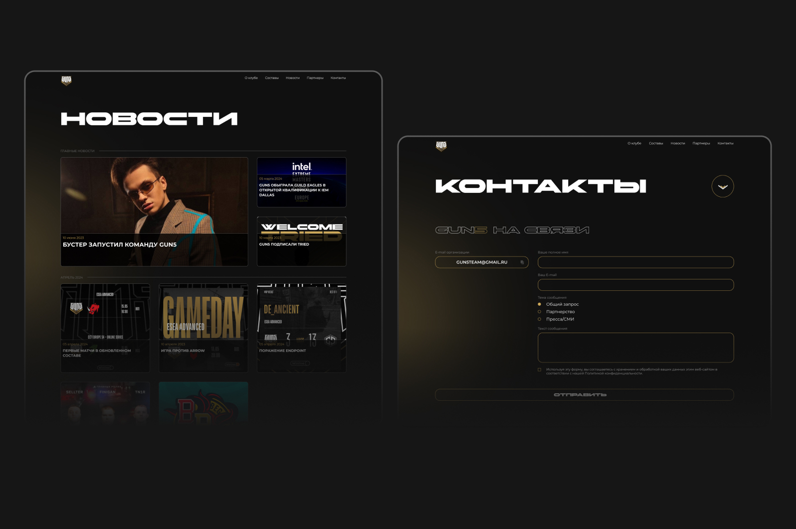 Киберспортивная организация GUN5 корпоративный сайт | Бустер — Изображение №10 — Интерфейсы, Анимация на Dprofile