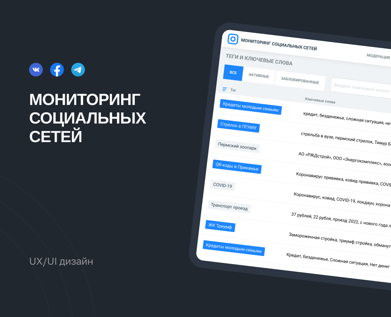 ЛК мониторинг социальных сетей — Интерфейсы на Dprofile