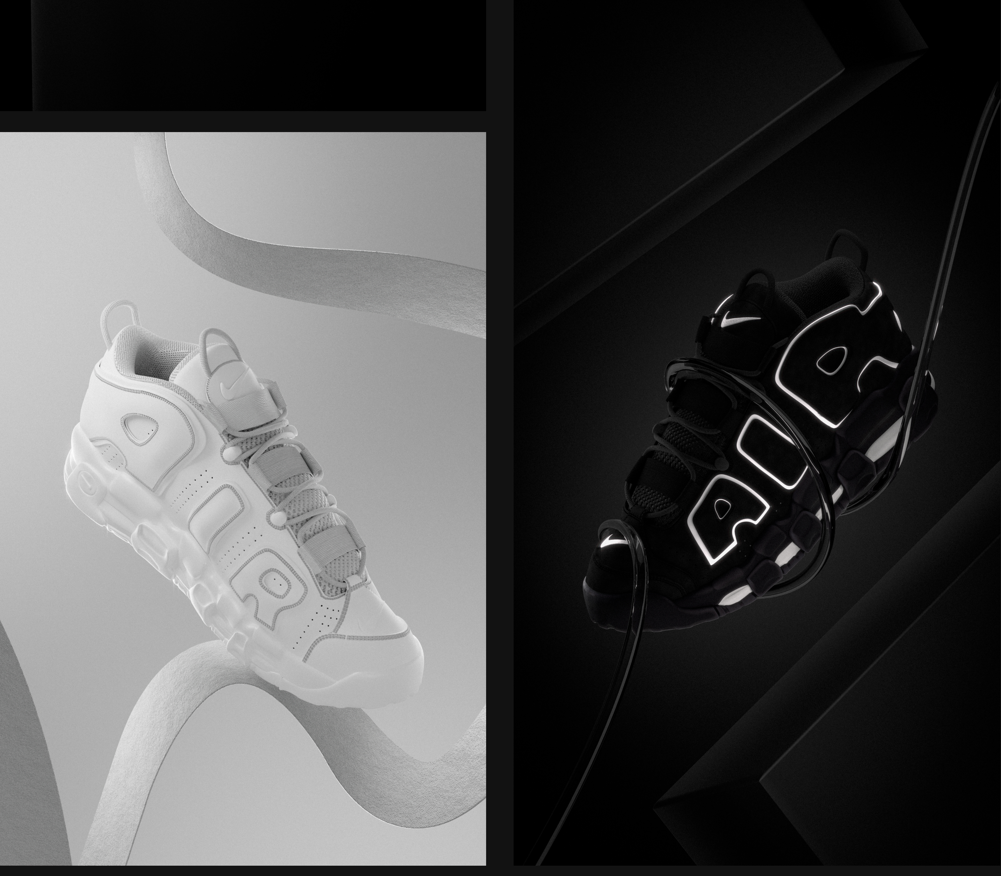 Nike Air Uptempo 96 | 3D Рендер в светлом и тёмном ключе — Изображение №3 — 3D, Анимация на Dprofile