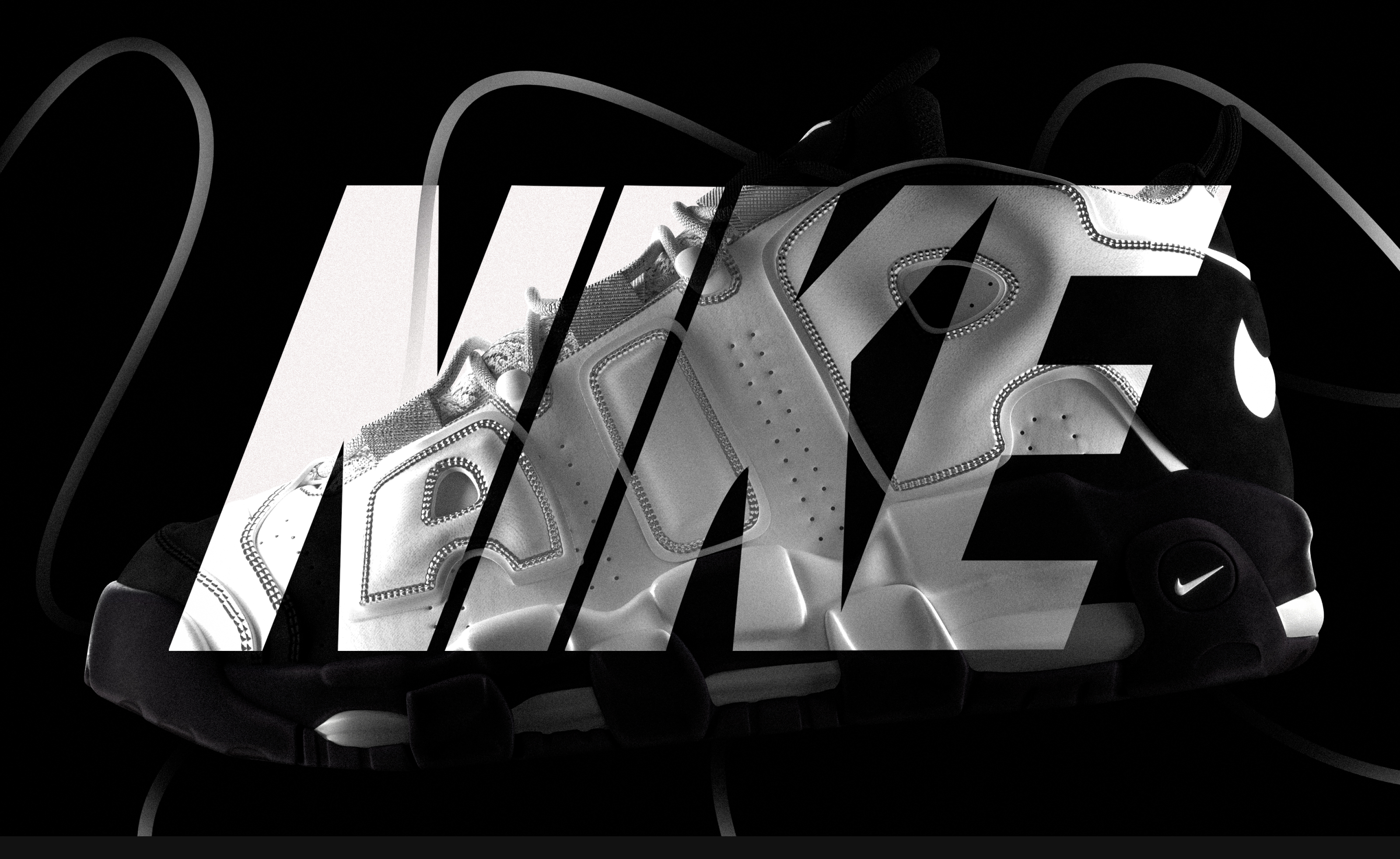 Nike Air Uptempo 96 | 3D Рендер в светлом и тёмном ключе — Изображение №1 — 3D, Анимация на Dprofile