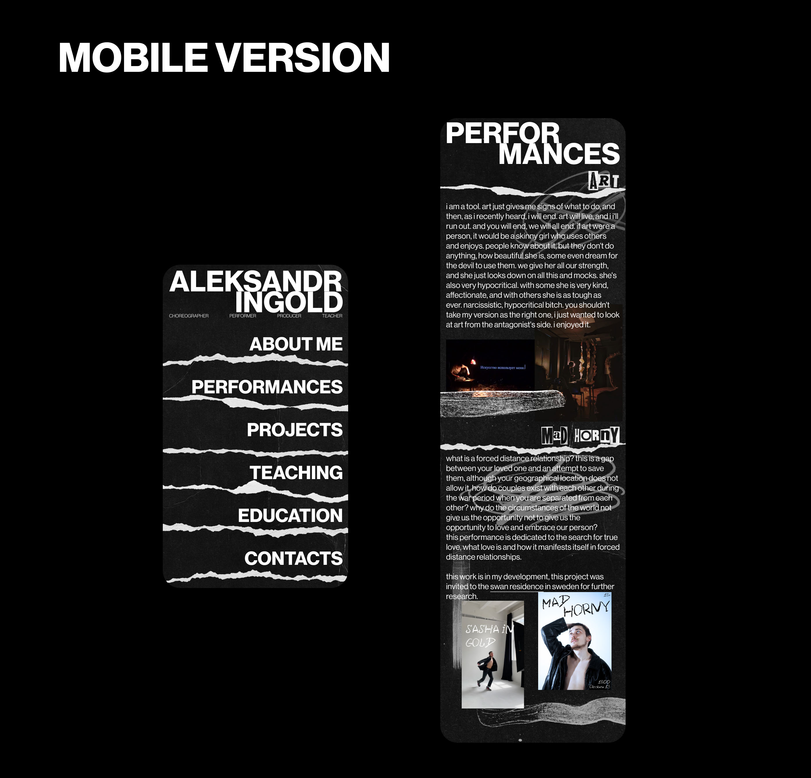 Сайт-портфолио для танцора-перформера — Изображение №4 — Интерфейсы, Брендинг на Dprofile