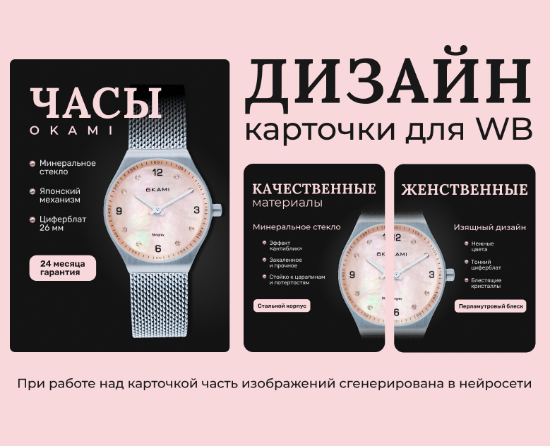 Дизайн карточки для ВБ. Женские часы, украшения, аксессуары — Графика, Маркетинг на Dprofile