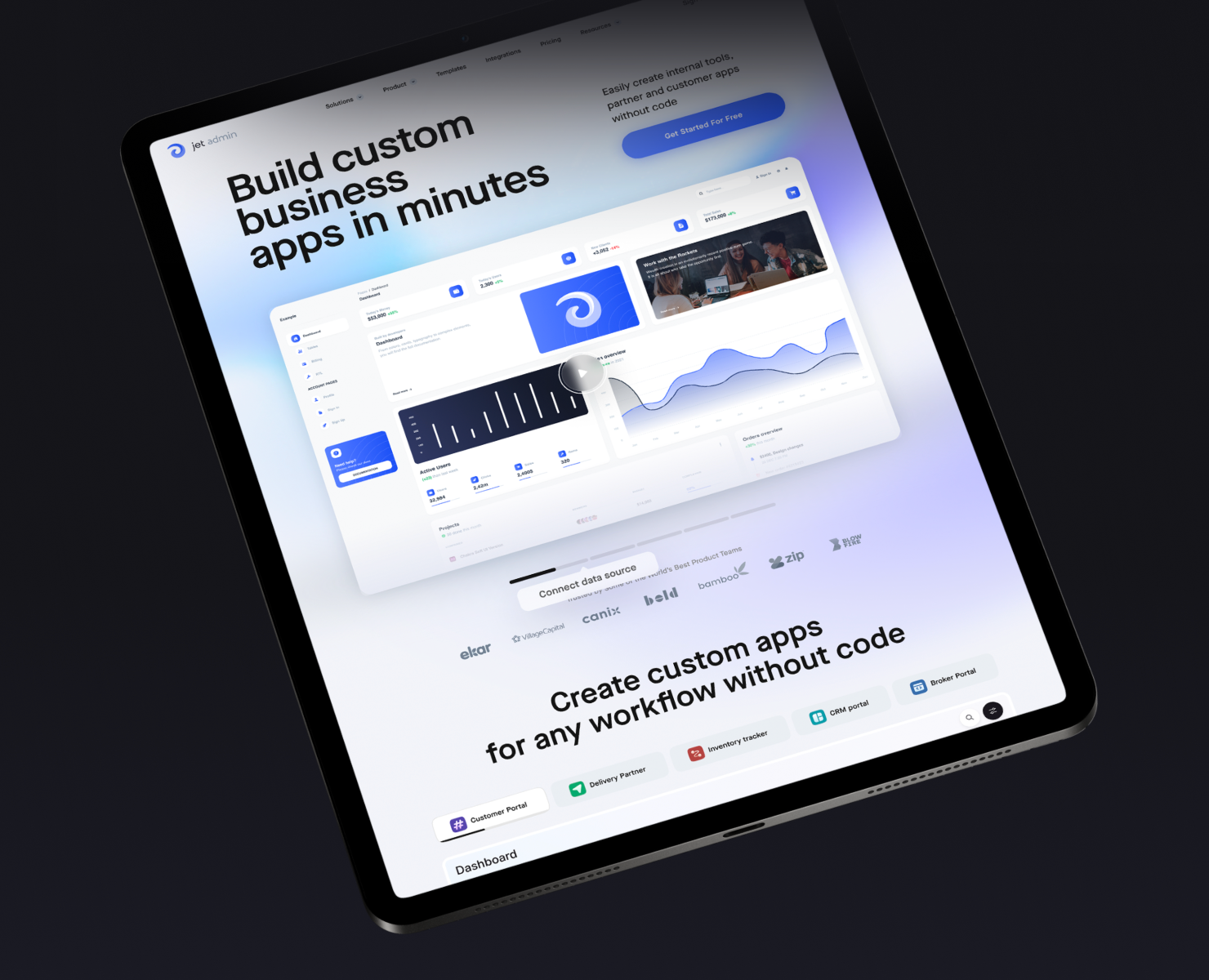 Лендинг для Saas продукта Jet Admin на Dprofile