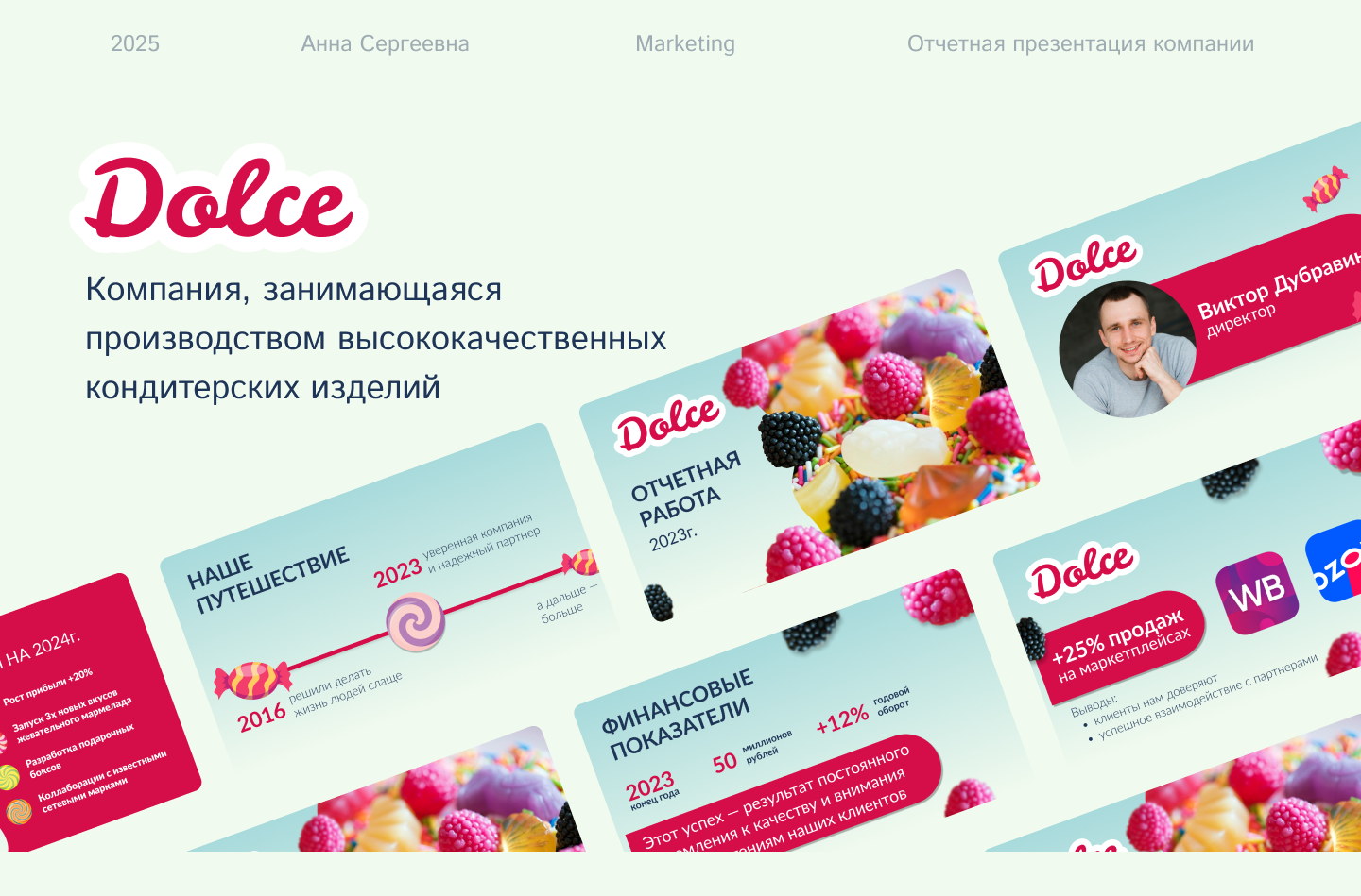 Дизайн отчетной презентации кондитерской «Dolce» — Изображение №1 — Графика, Маркетинг на Dprofile