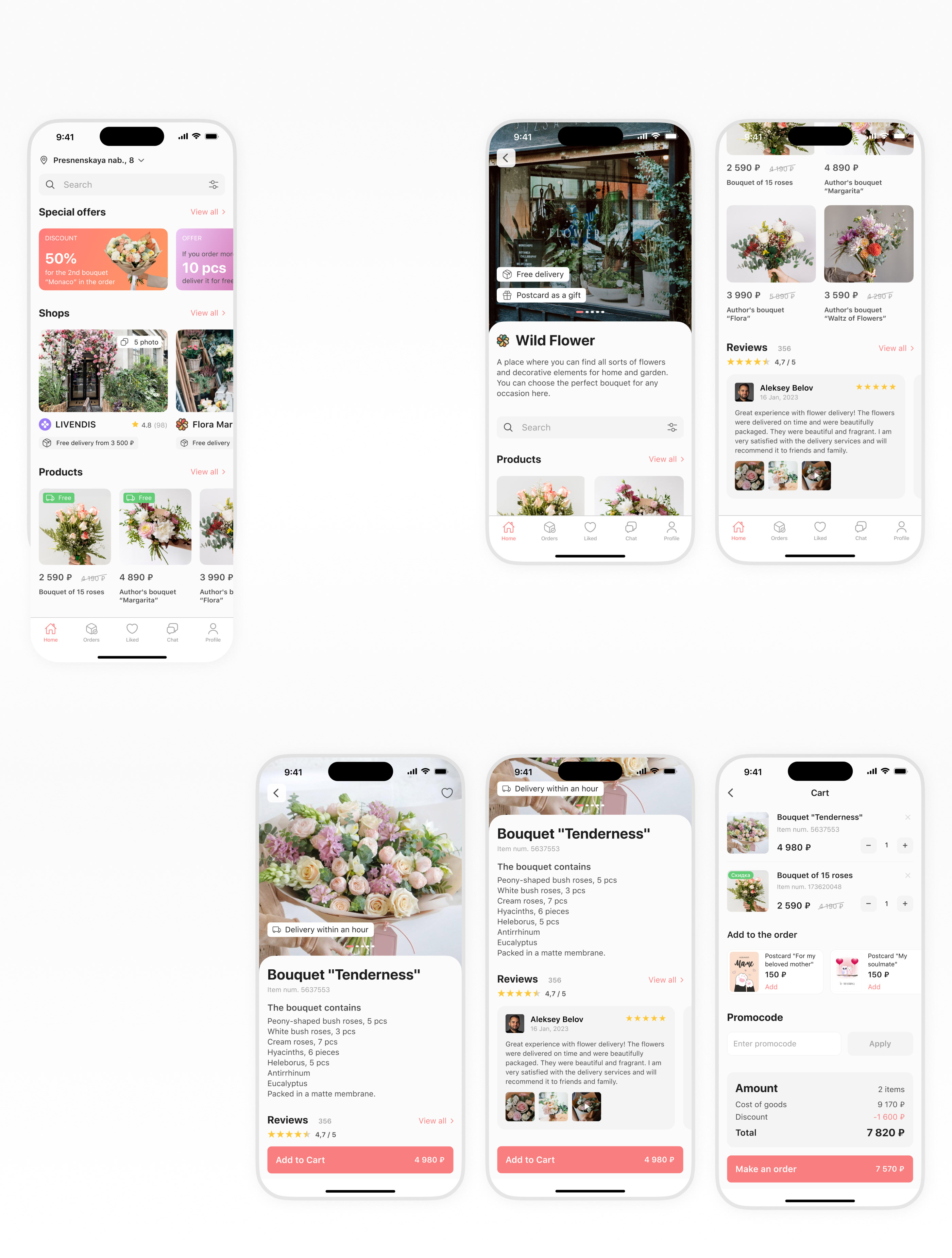 FLORETTE | UI/UX mobile app design for flower shop — Изображение №4 — Интерфейсы на Dprofile