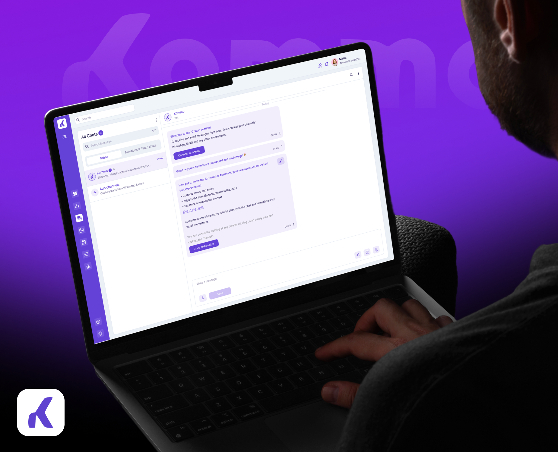 Kommo: Онбординг функции AI-рерайтинга | CRM — Интерфейсы на Dprofile