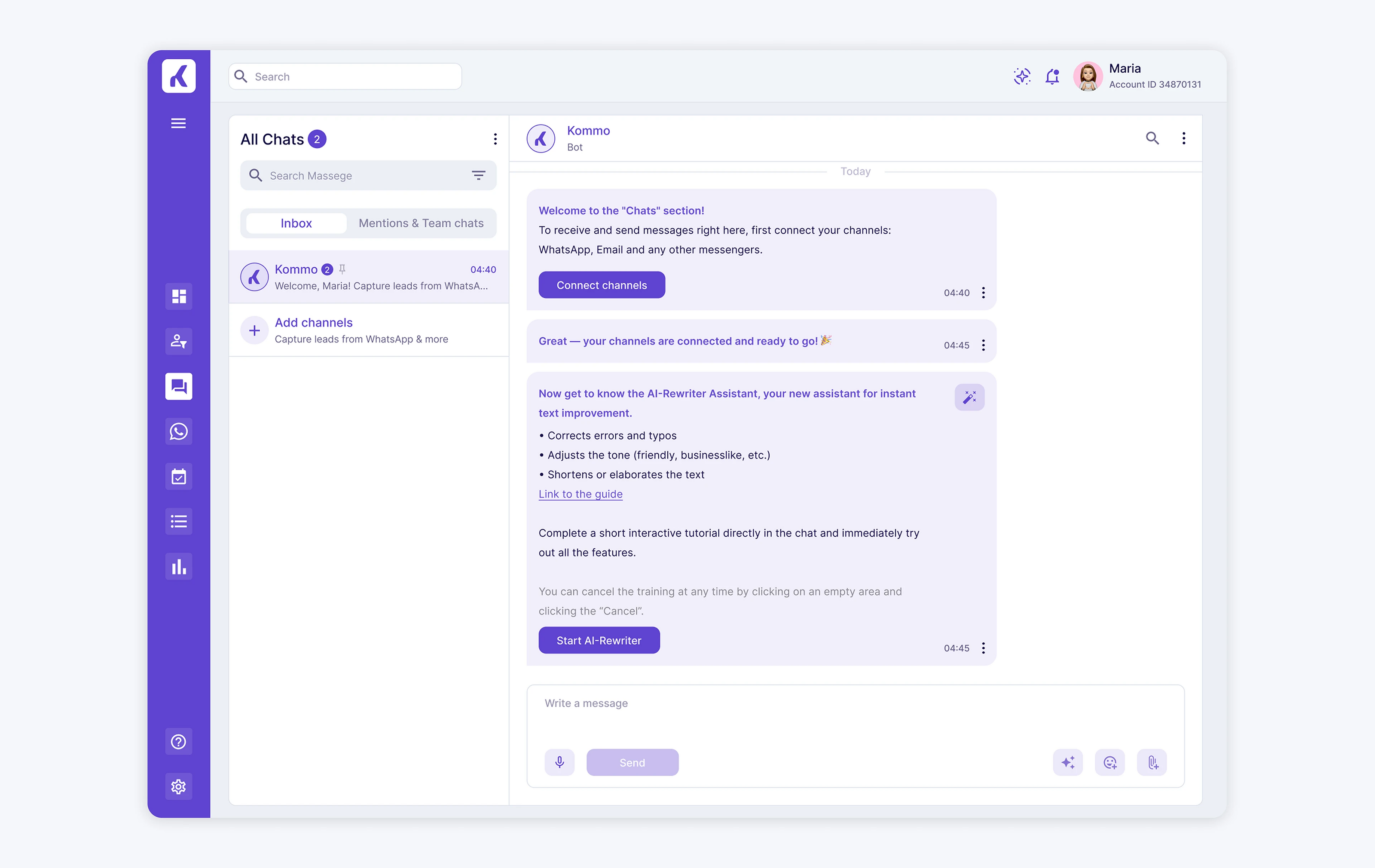 Kommo: Онбординг функции AI-рерайтинга | CRM — Изображение №4 — Интерфейсы на Dprofile