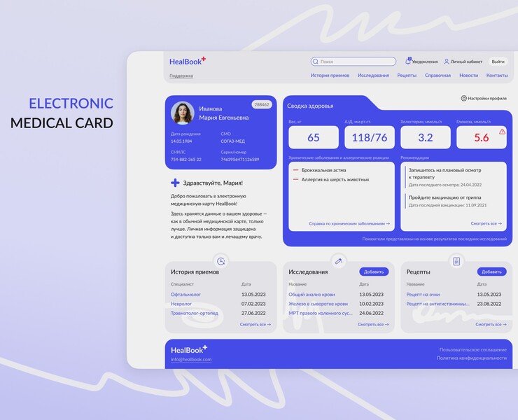 Electronic medical card website — Интерфейсы на Dprofile