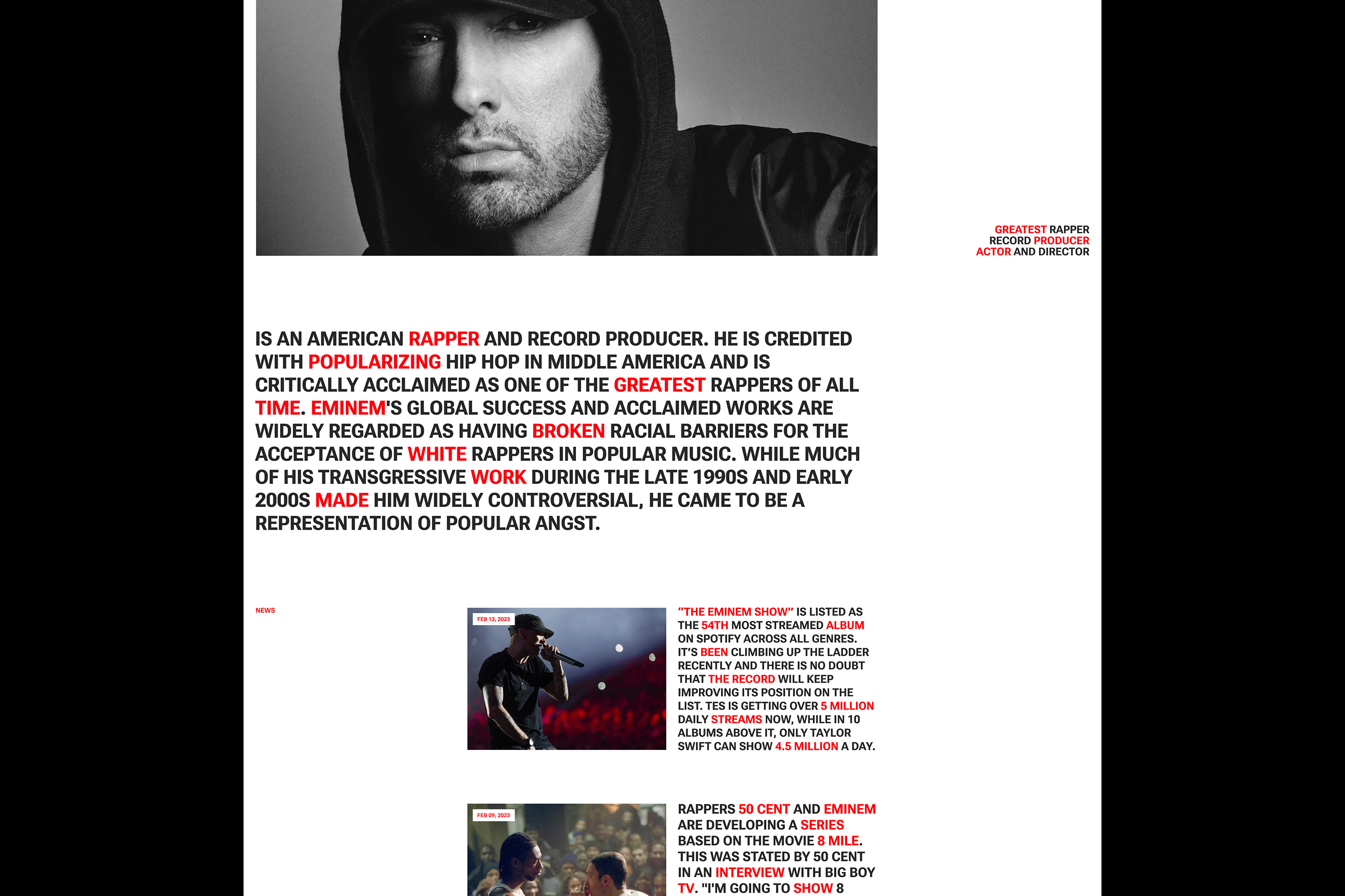 Eminem Website Concept — Изображение №3 — Интерфейсы на Dprofile